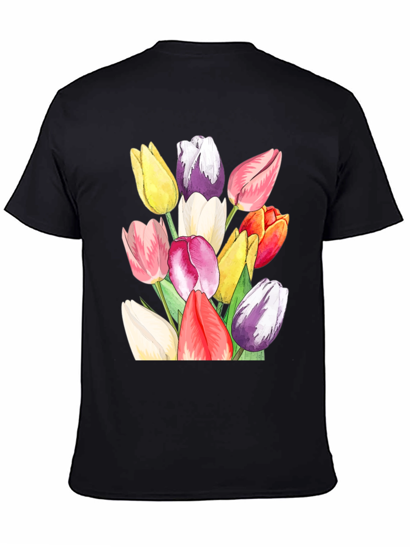 Tulip Bouquet Graphic Tee - Stylish Black T-Shirt