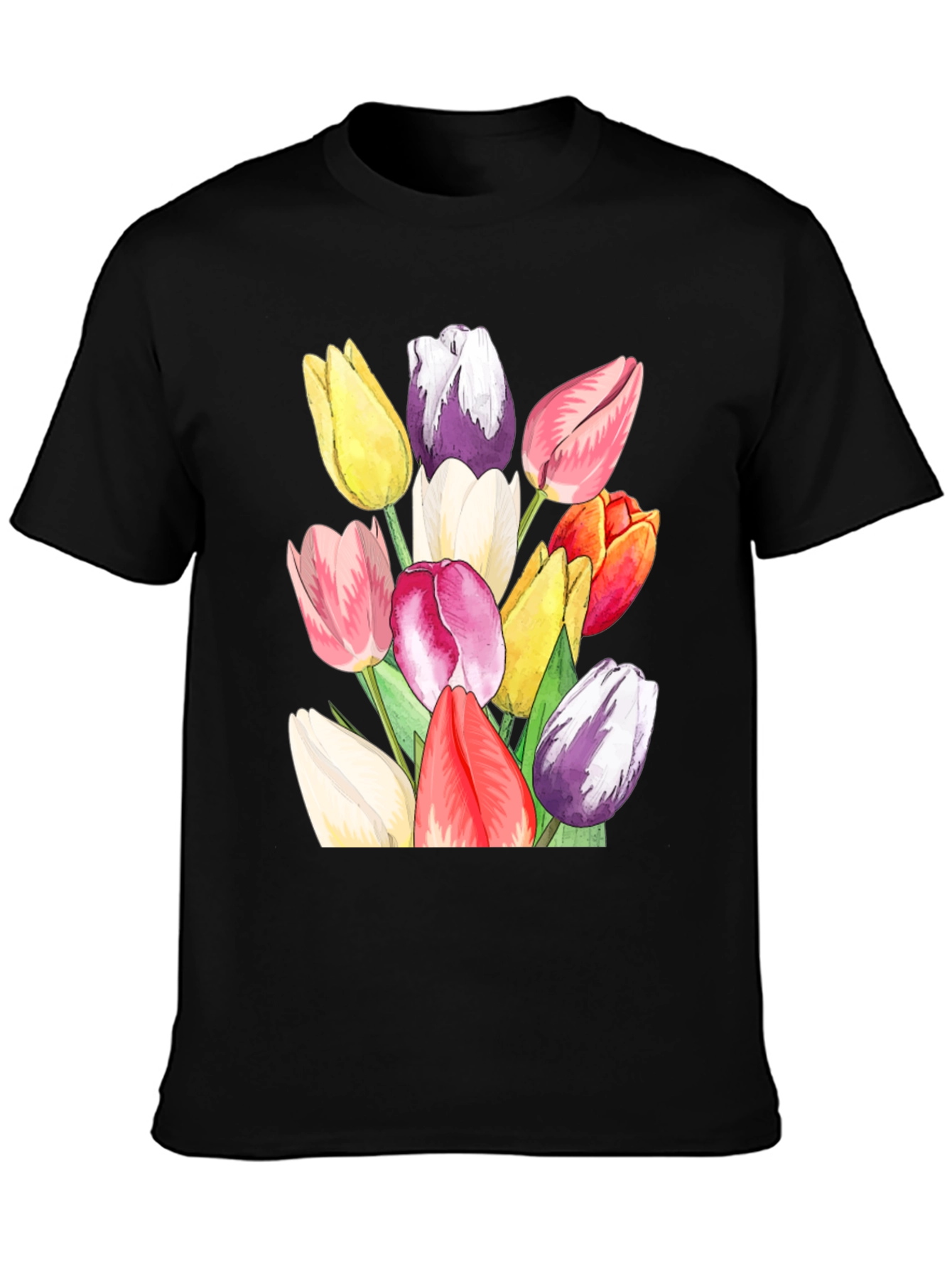 Tulip Bouquet Graphic Tee - Stylish Black T-Shirt