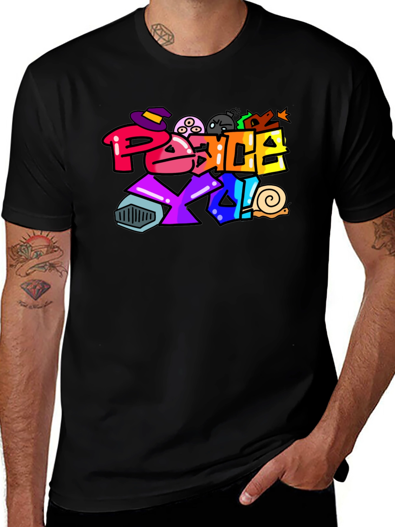 Peace Text Art Black T-Shirt