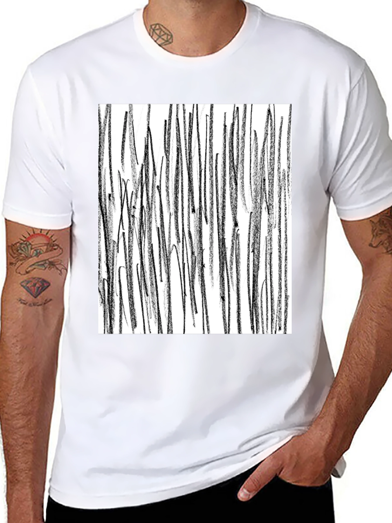 Abstract Line Art Black T-Shirt