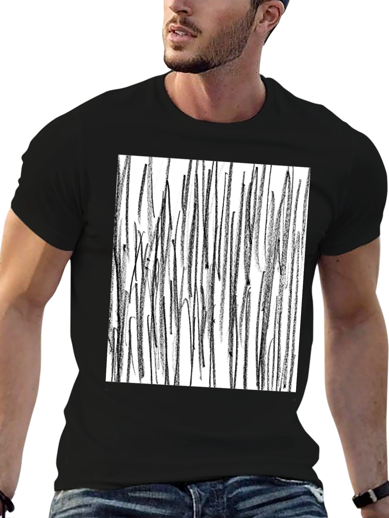 Abstract Line Art Black T-Shirt