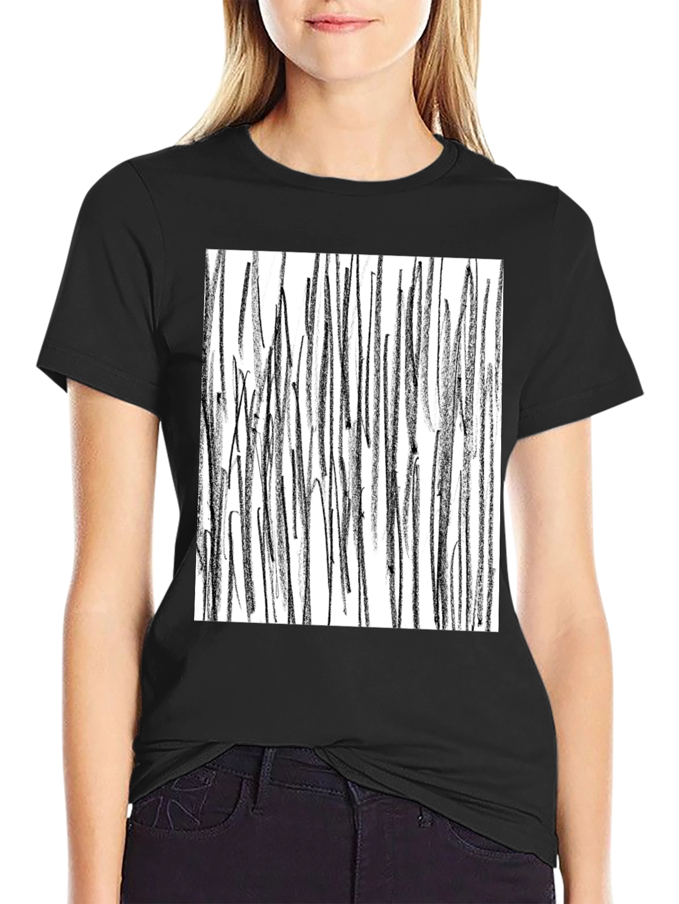 Abstract Line Art Black T-Shirt