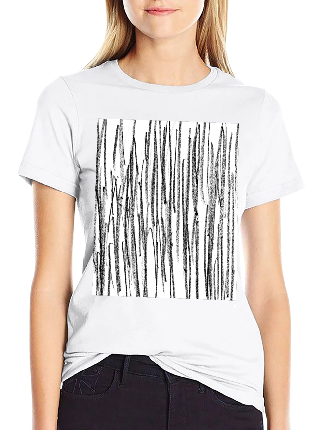 Abstract Line Art Black T-Shirt