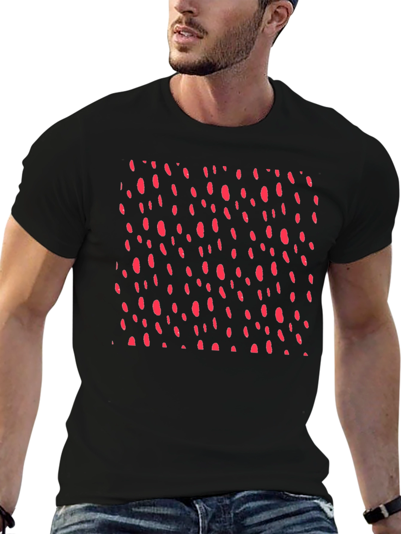 Modern Black T-Shirt with Red Dot Design