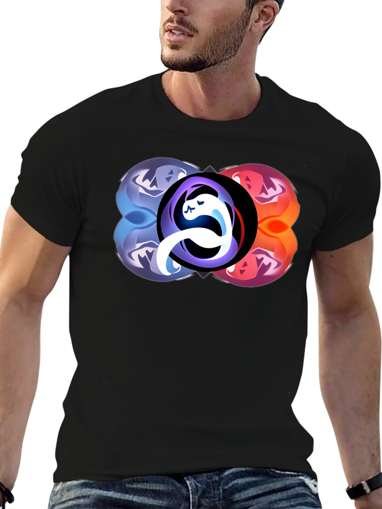 Abstract Yin Yang Graphic Black T-Shirt
