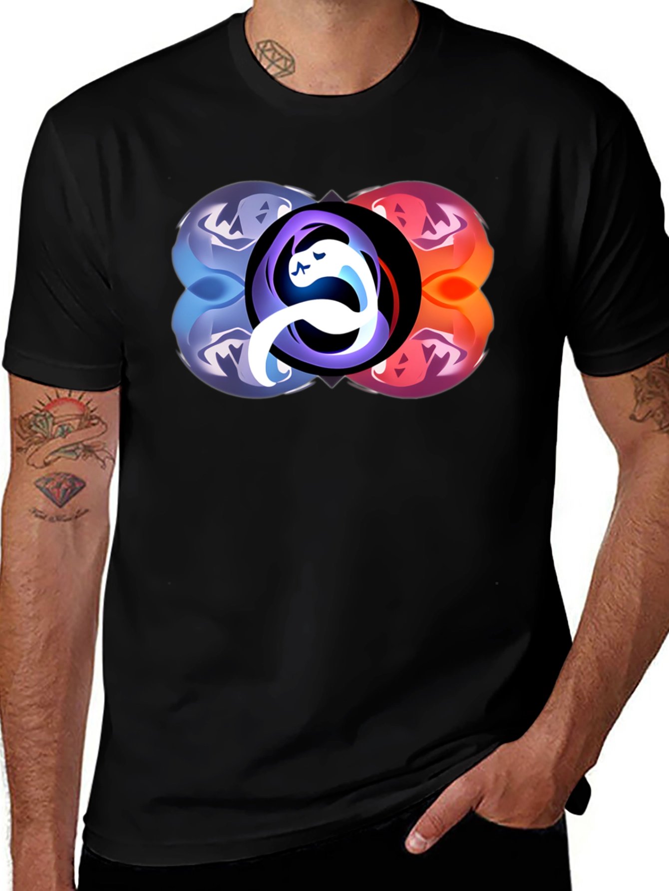 Abstract Yin Yang Graphic Black T-Shirt