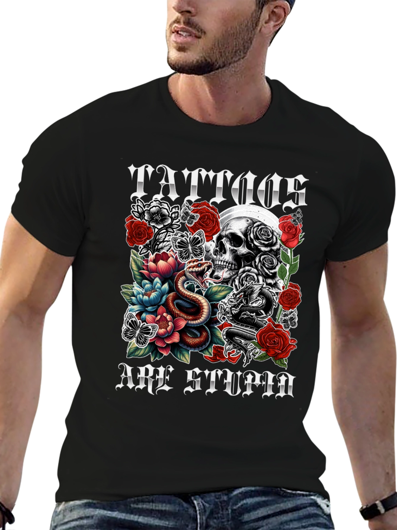 Tattoos Are Stupid Skull & Snake Graphic Tee