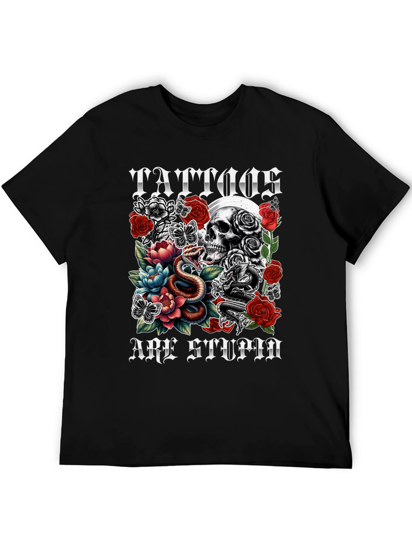 Tattoos Are Stupid Skull & Snake Graphic Tee
