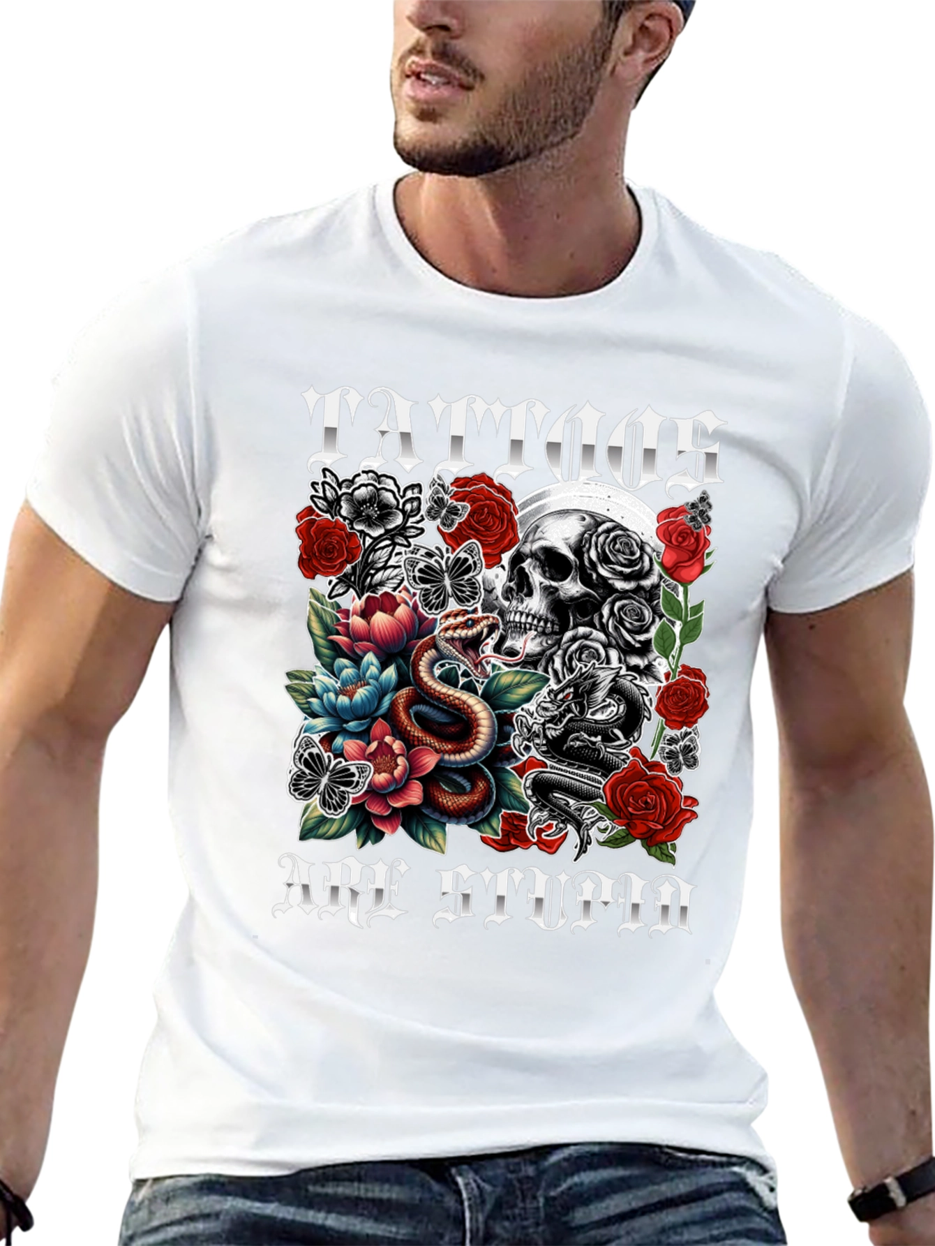 Tattoos Are Stupid Skull & Snake Graphic Tee