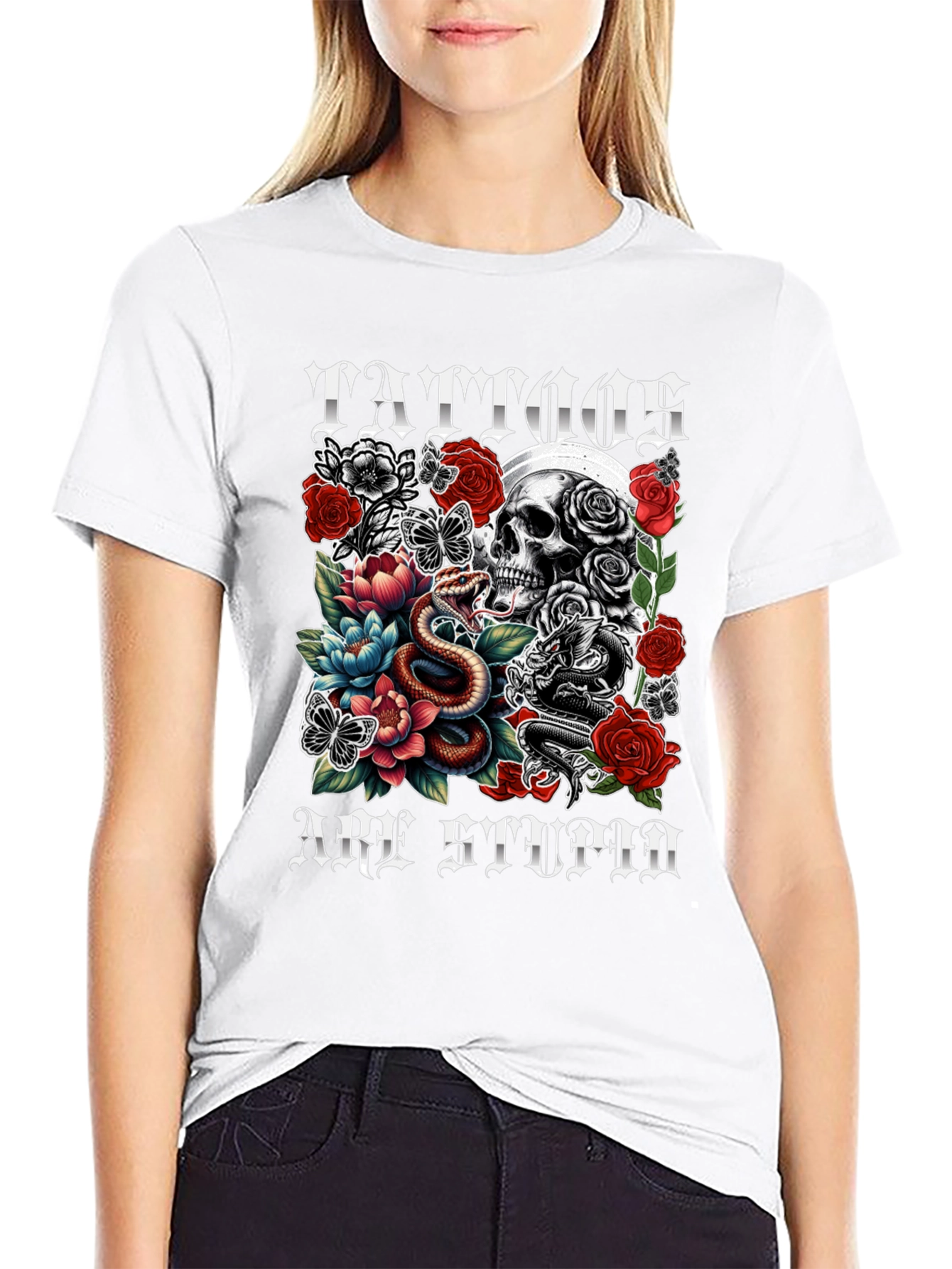 Tattoos Are Stupid Skull & Snake Graphic Tee