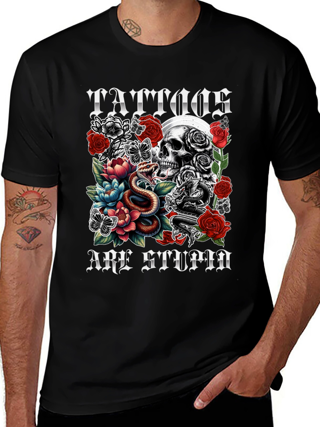 Tattoos Are Stupid Skull & Snake Graphic Tee