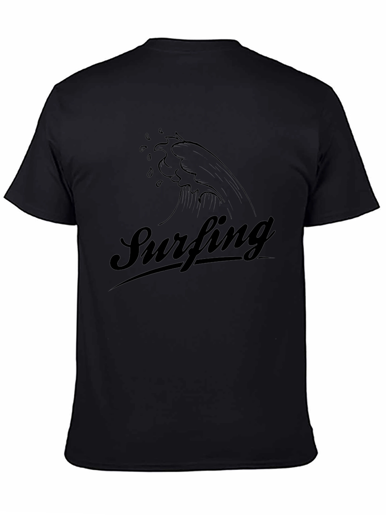 Surfing Wave Graphic Tee - Black