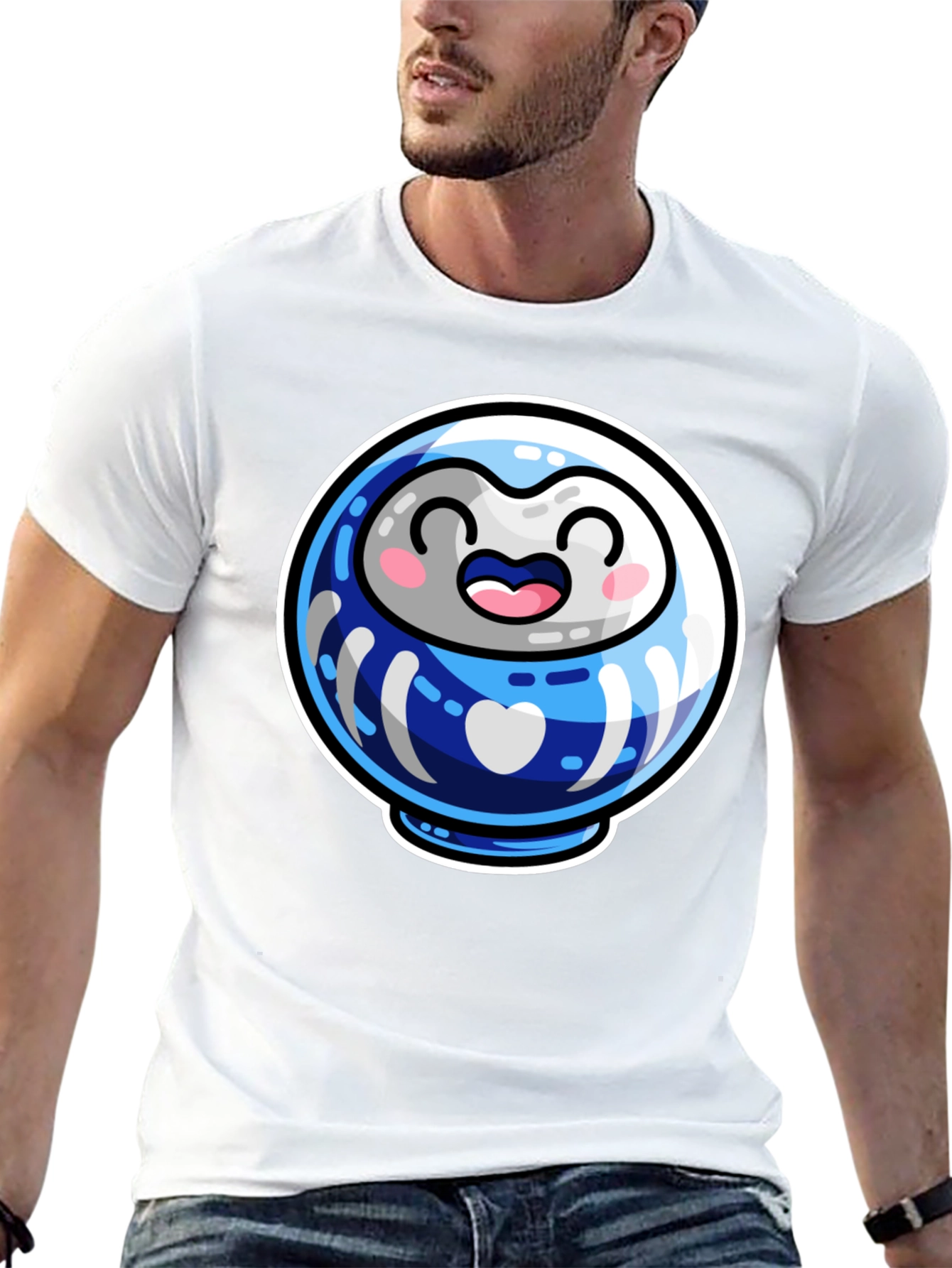Cute Daruma Doll Graphic Tee - Black