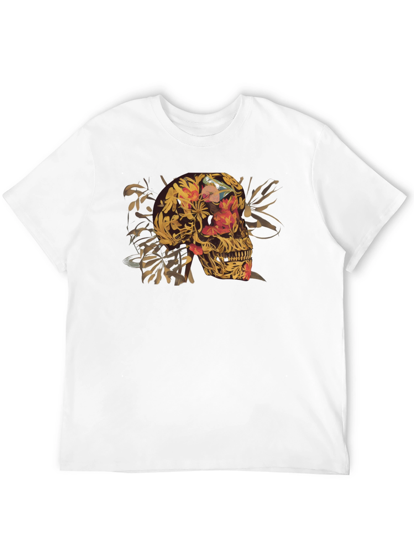 Floral Skull Graphic Tee - Black Cotton T-Shirt