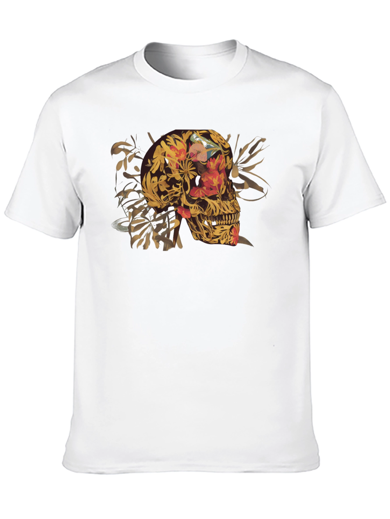 Floral Skull Graphic Tee - Black Cotton T-Shirt