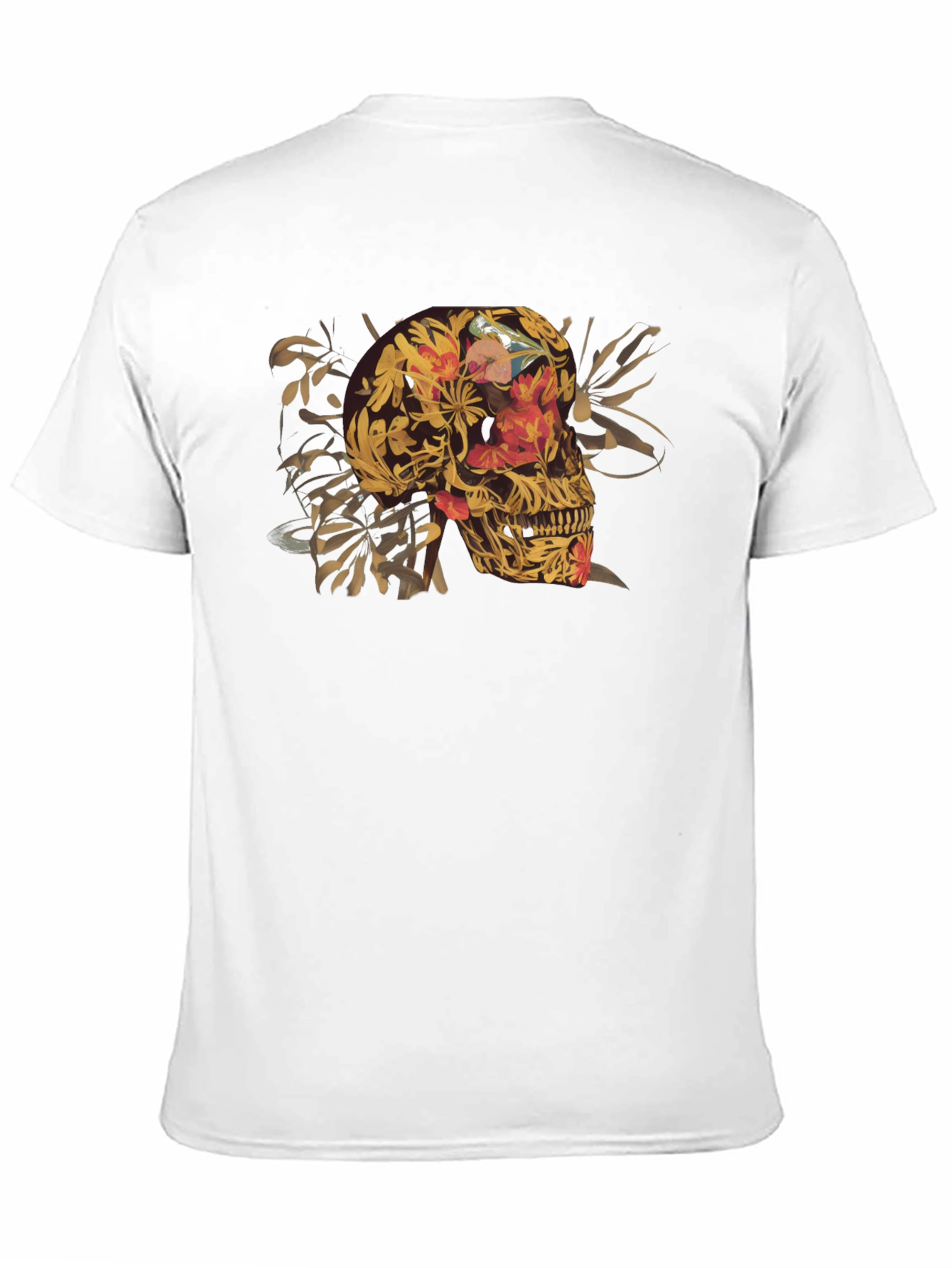 Floral Skull Graphic Tee - Black Cotton T-Shirt