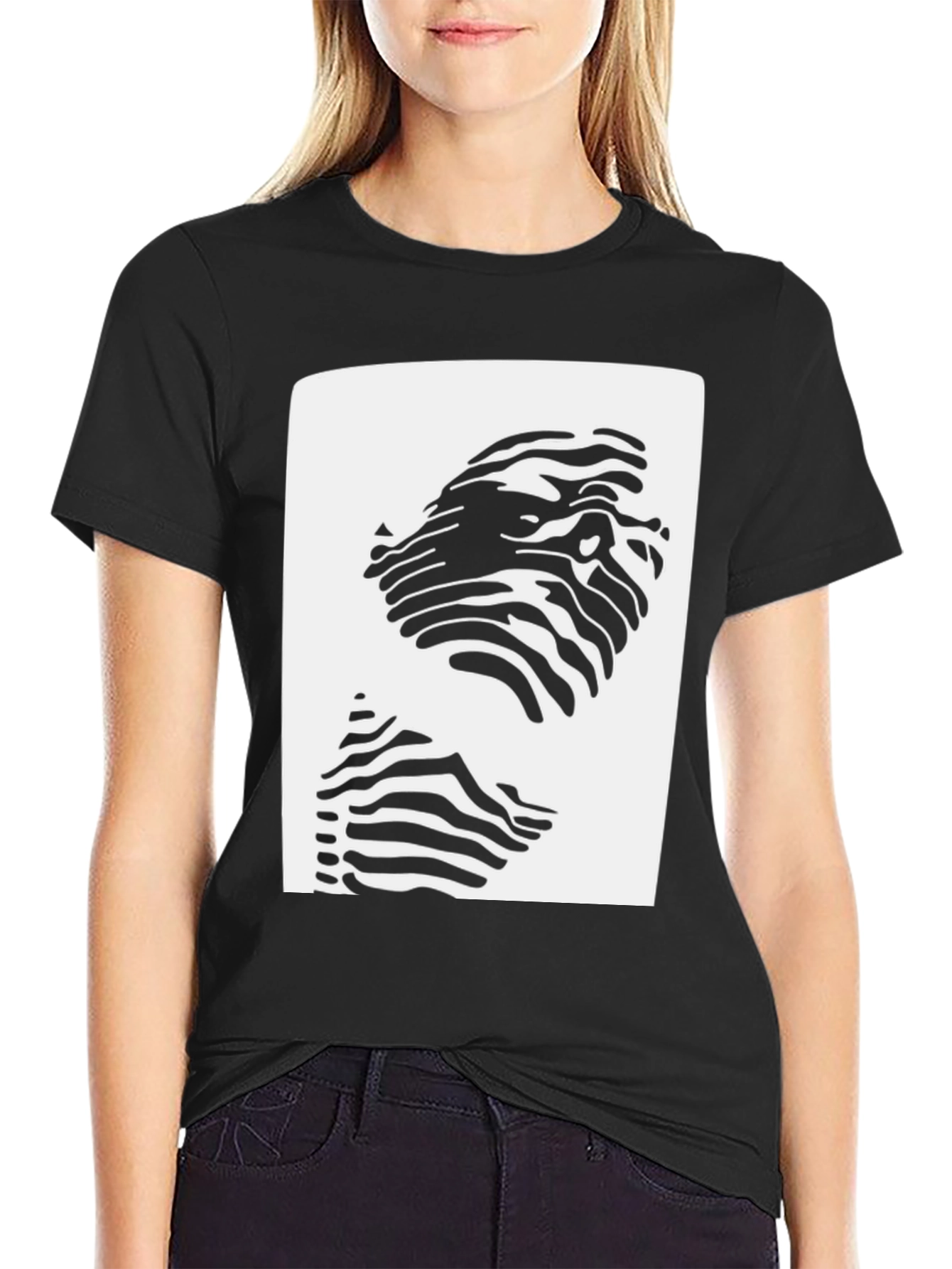 Abstract Zebra Stripe Face Graphic T-Shirt