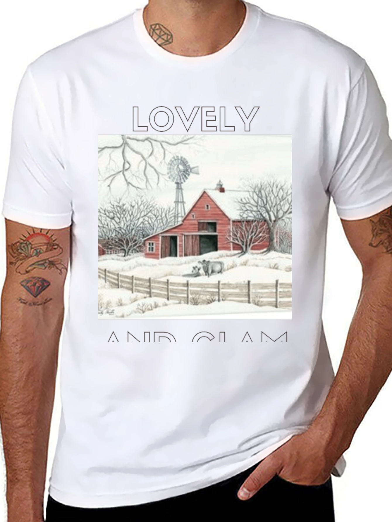 Rustic Barn Winter Scene Graphic Tee