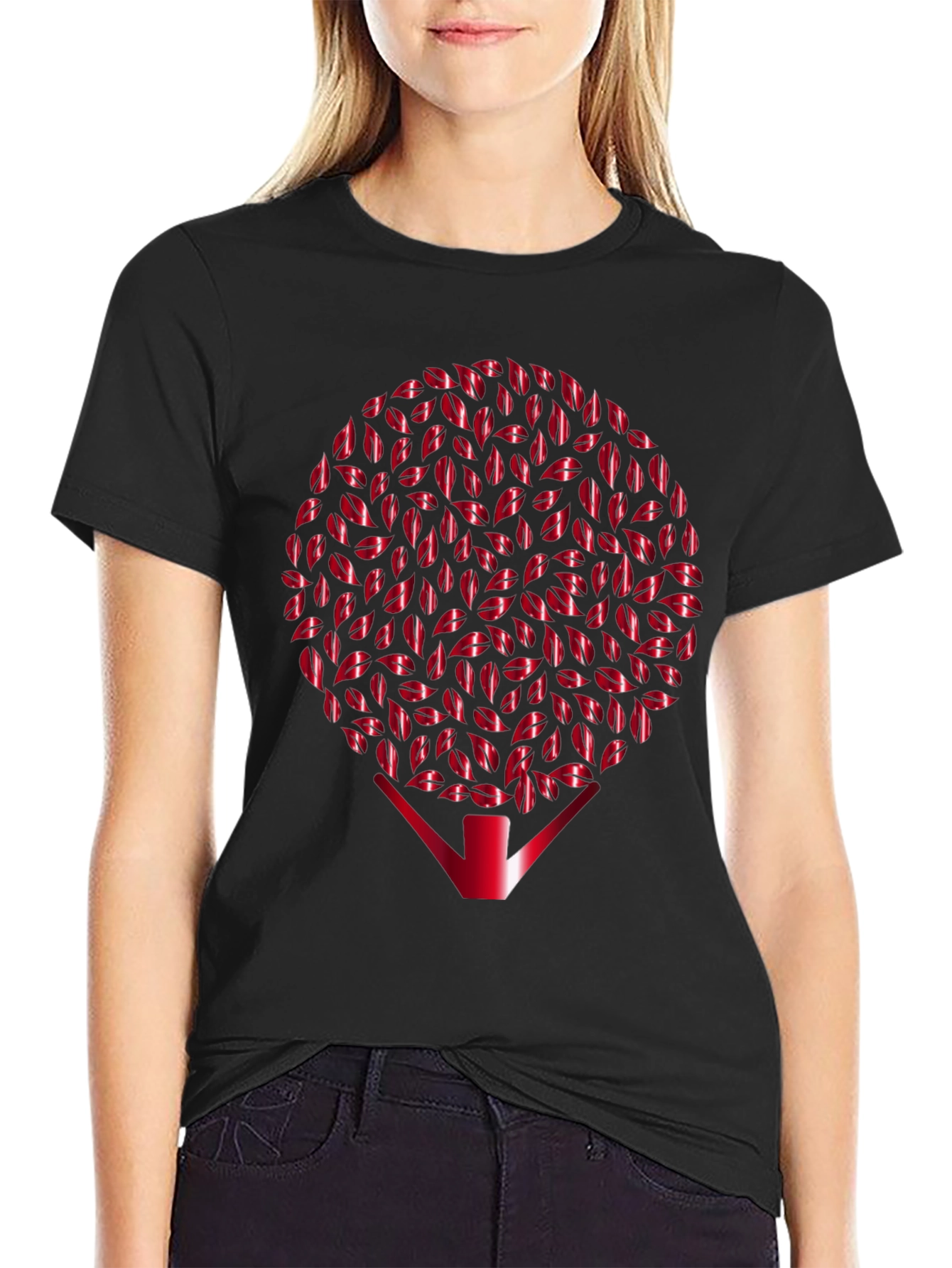 Kiss Lips Tree Graphic Black T-Shirt