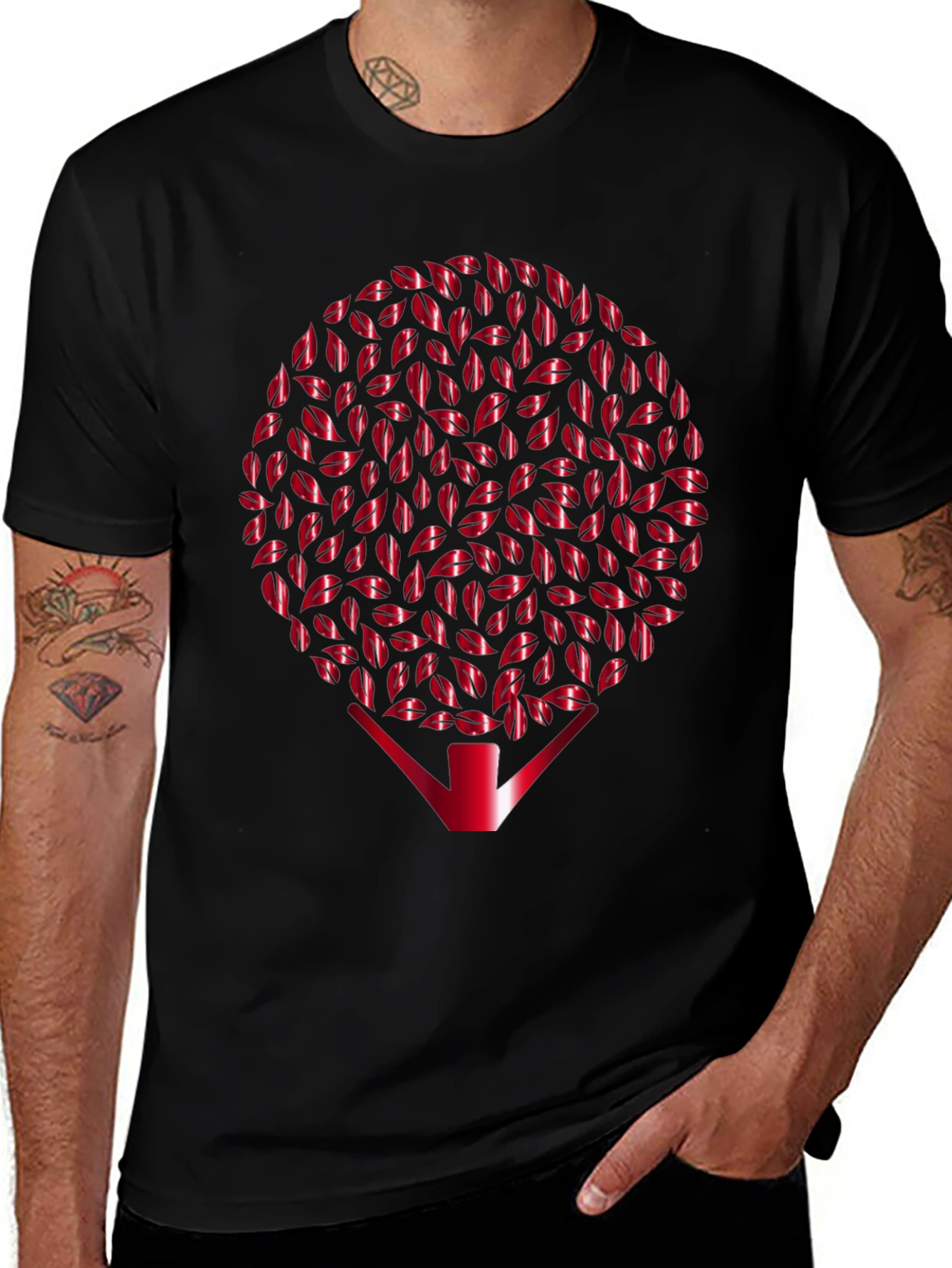 Kiss Lips Tree Graphic Black T-Shirt