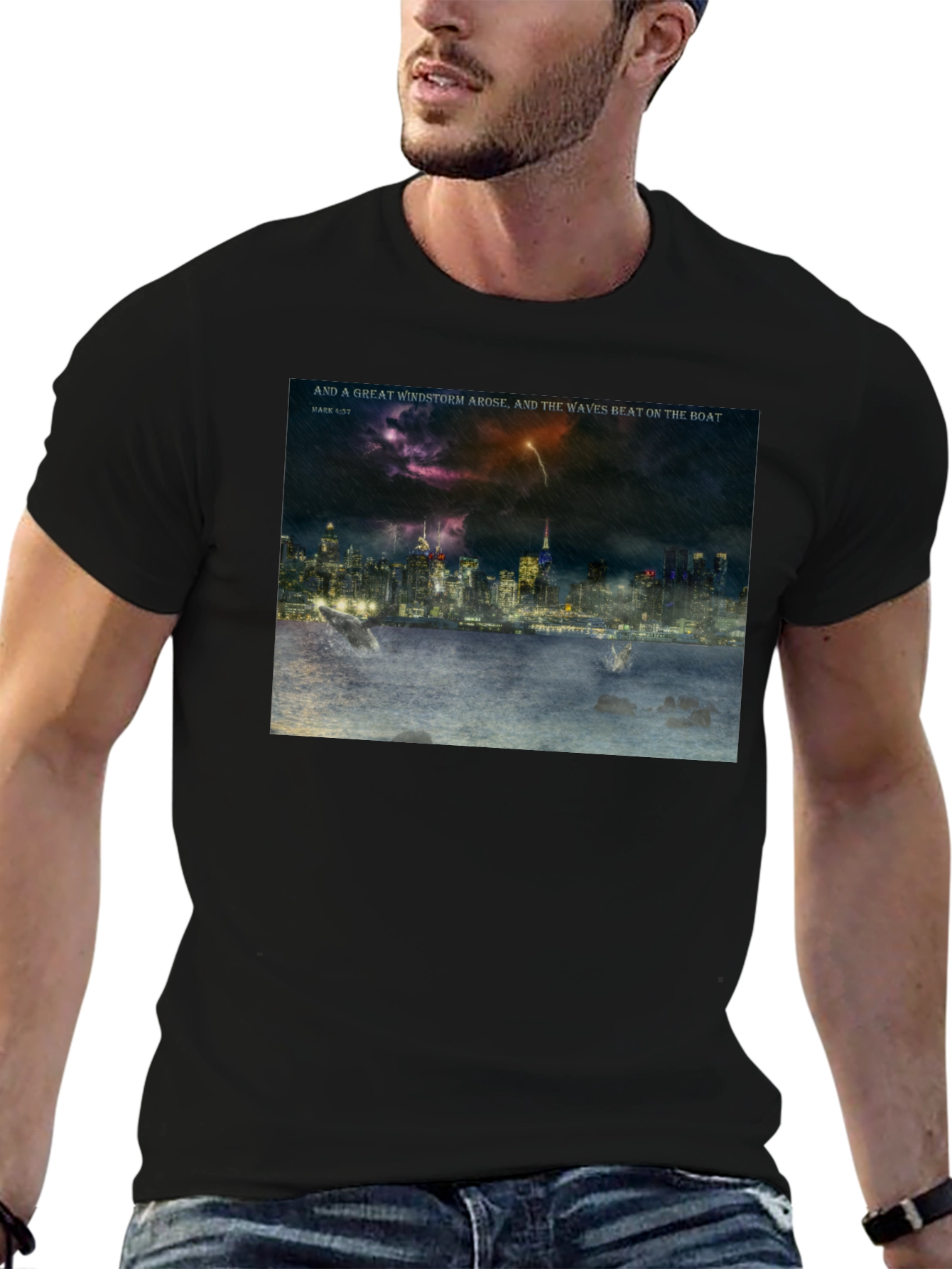 Stormy Cityscape Graphic Tee - Mark 4:37
