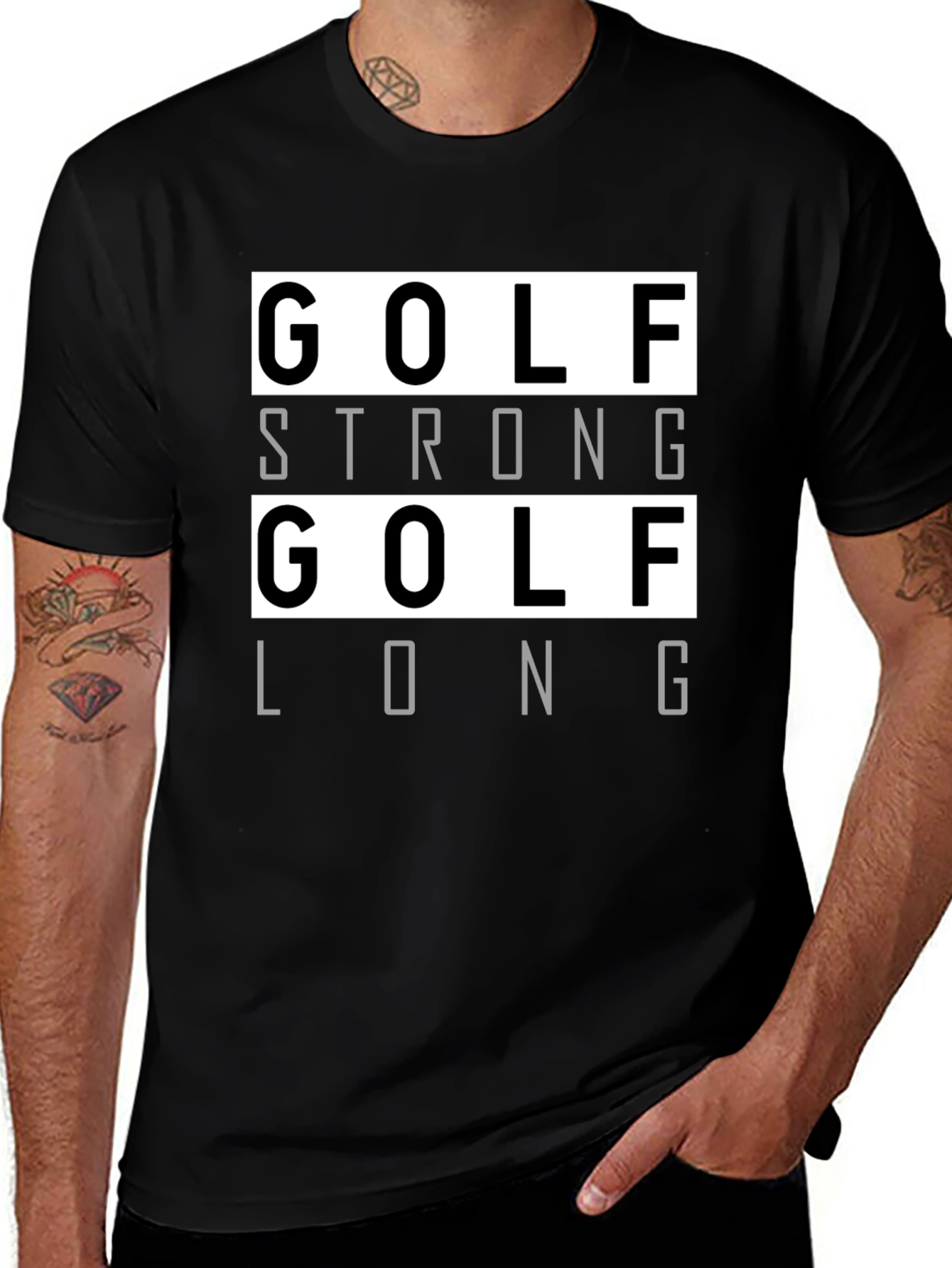 Golf Strong Long T-Shirt - Black Cotton Tee