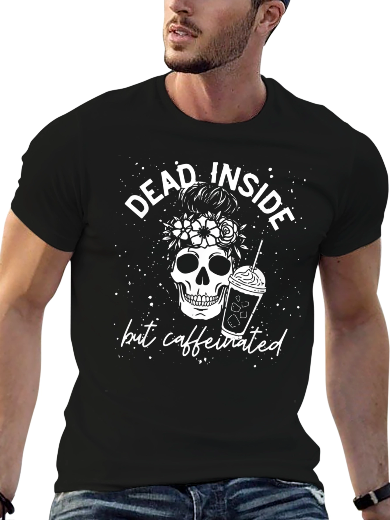 Dead Inside But Caffeinated Skull Graphic Tee
