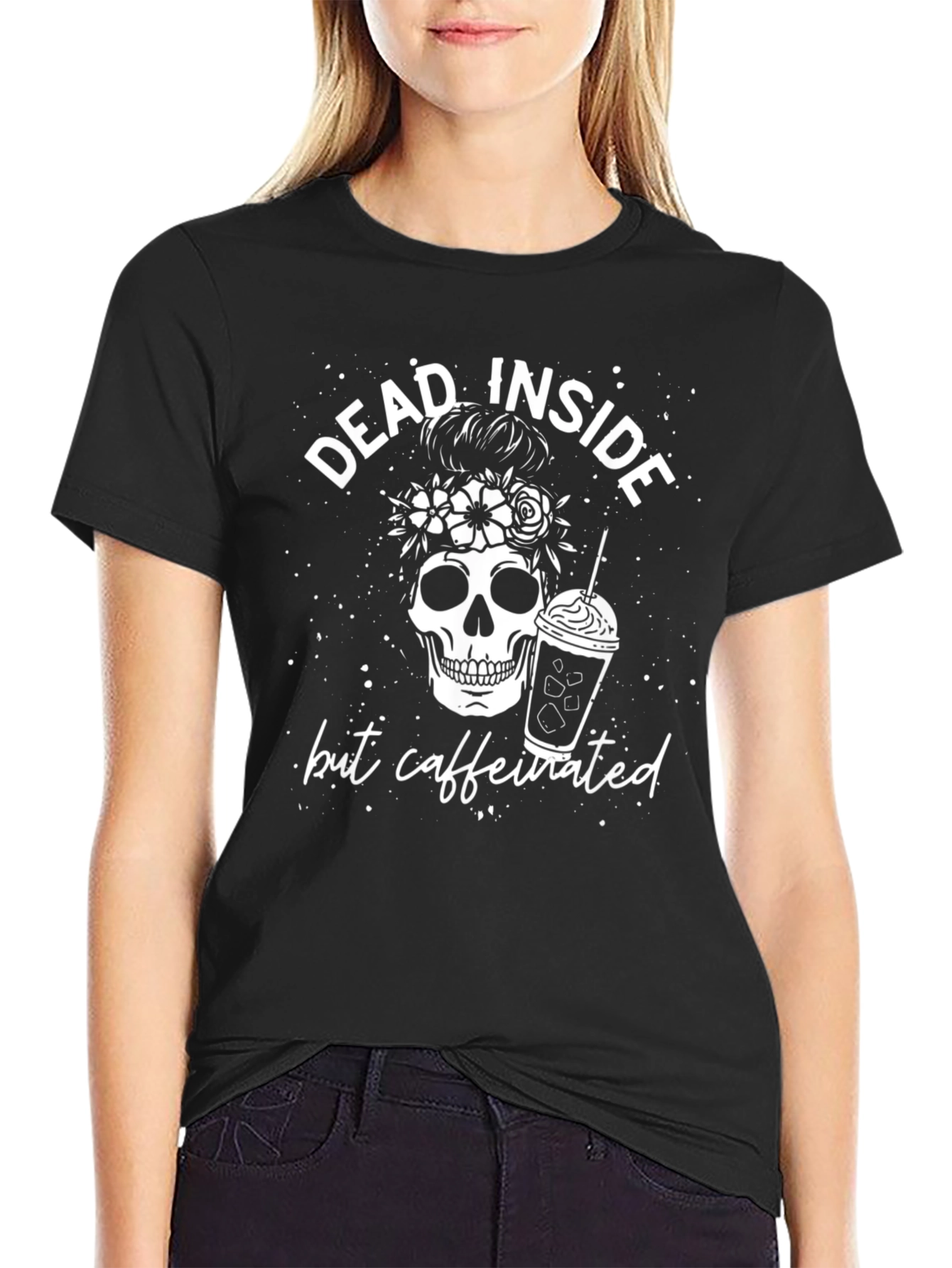 Dead Inside But Caffeinated Skull Graphic Tee