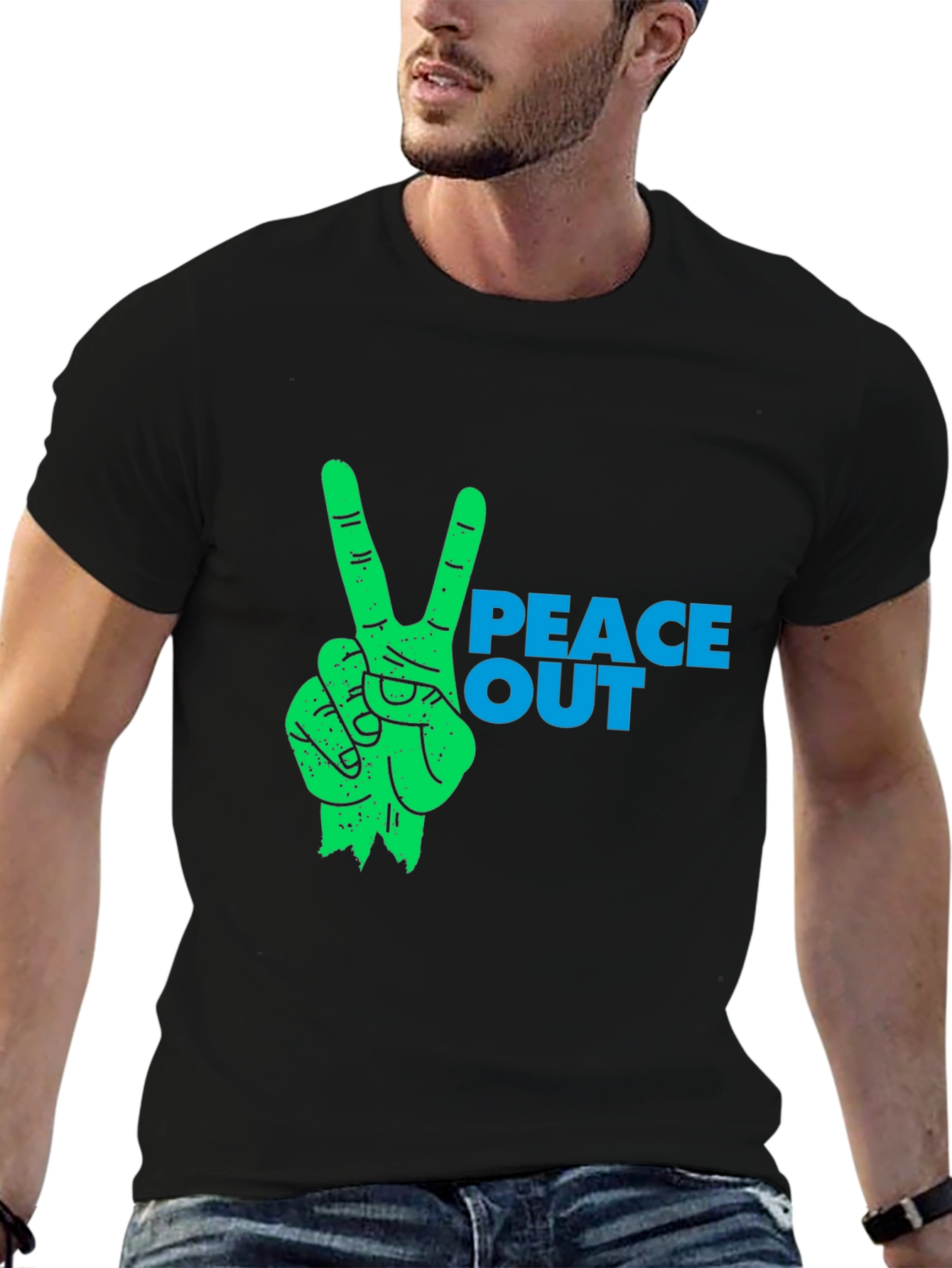 Peace Out Graphic Tee - Stylish Black Cotton T-Shirt