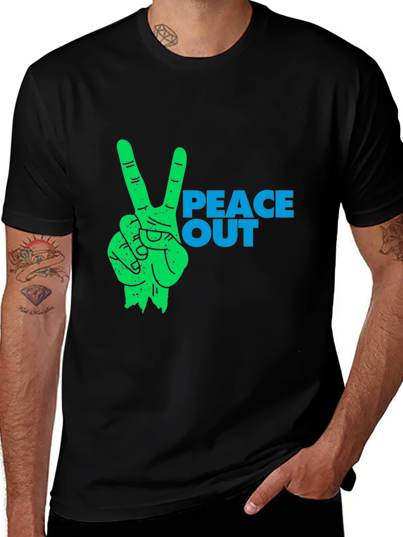 Peace Out Graphic Tee - Stylish Black Cotton T-Shirt