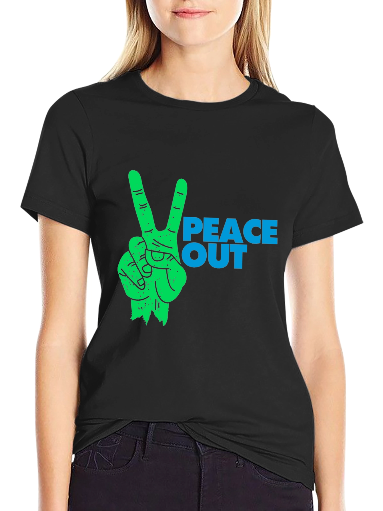 Peace Out Graphic Tee - Stylish Black Cotton T-Shirt