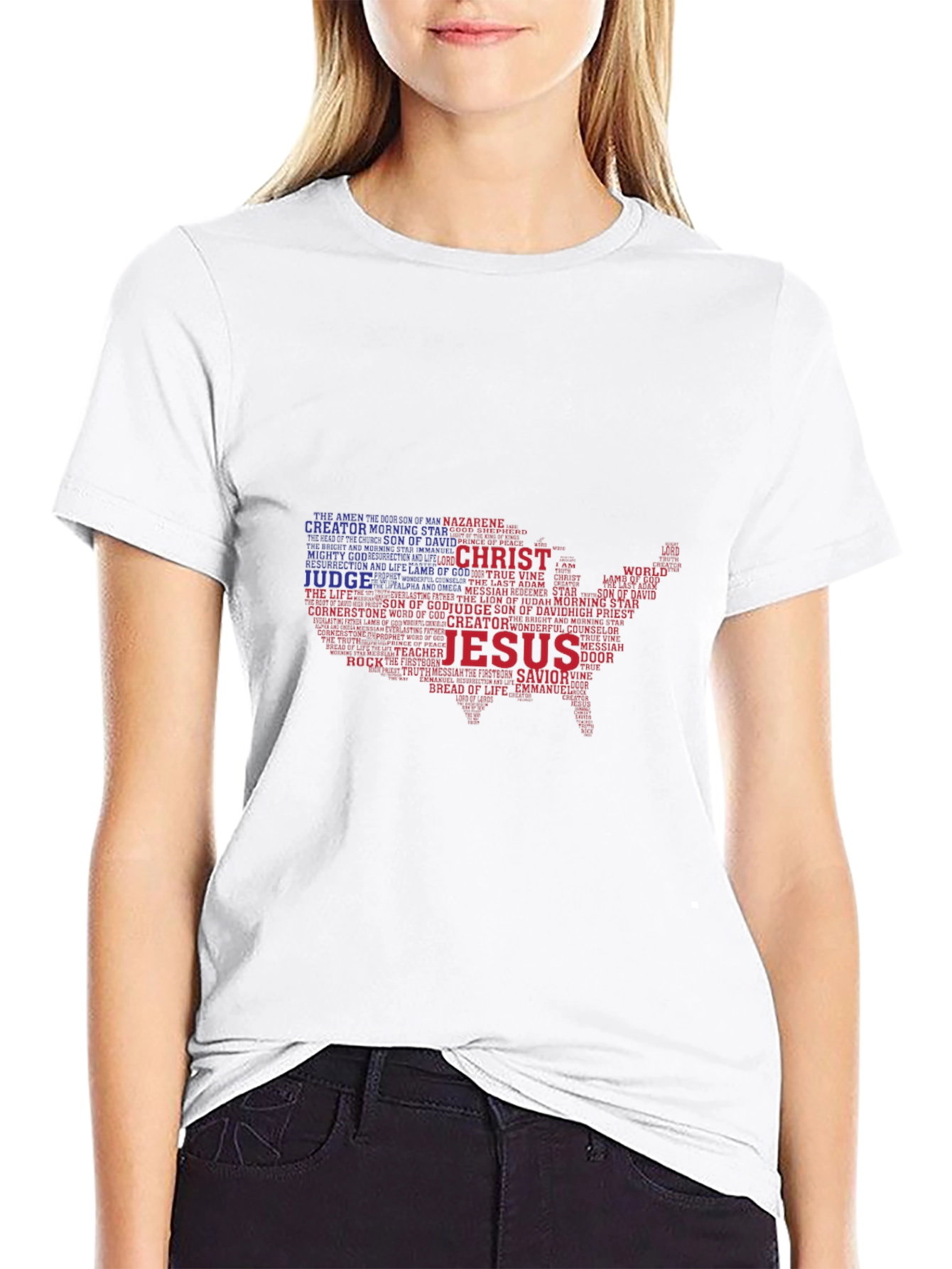 Jesus Christ USA Map Word Art Graphic T-Shirt