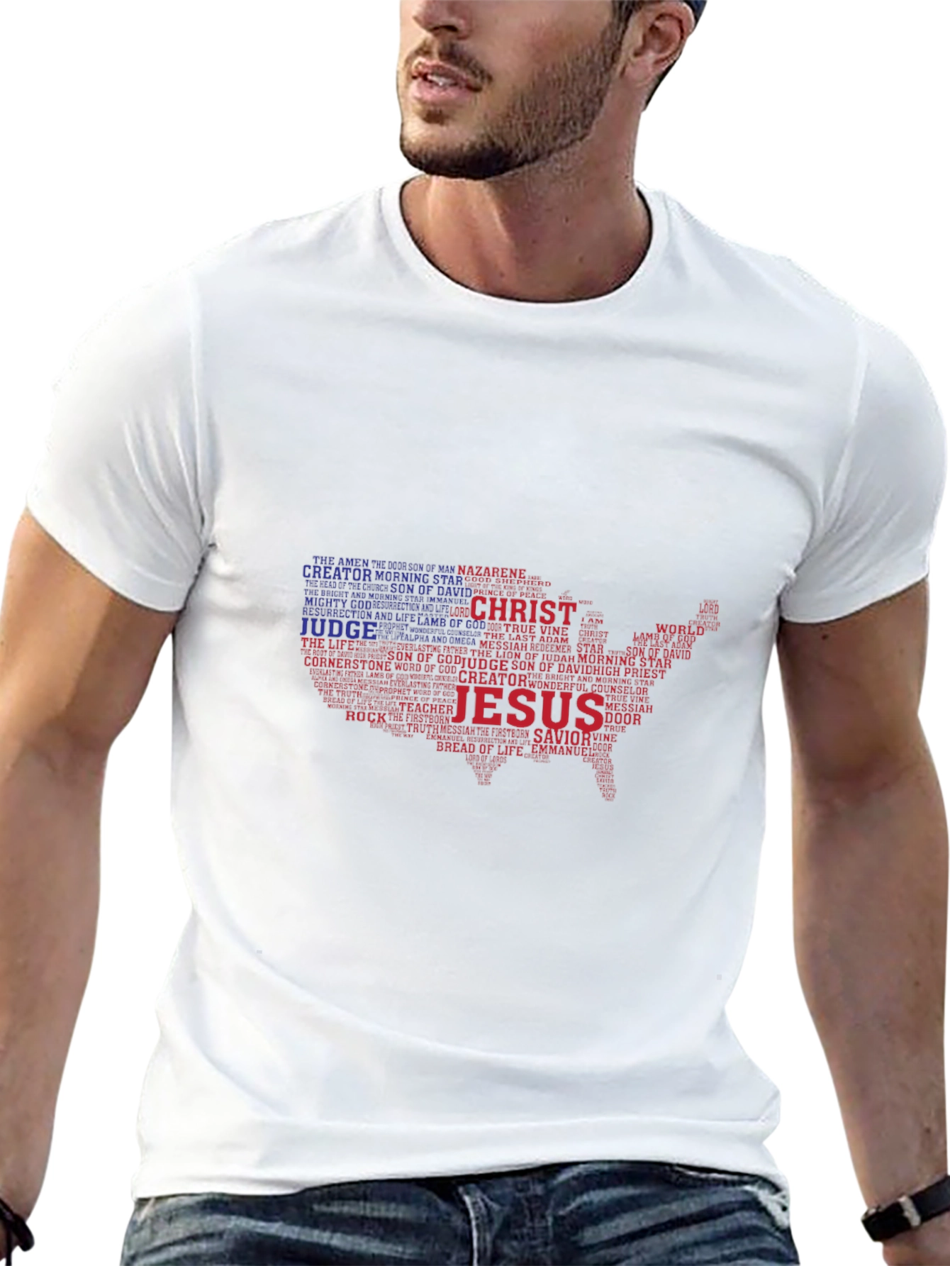 Jesus Christ USA Map Word Art Graphic T-Shirt