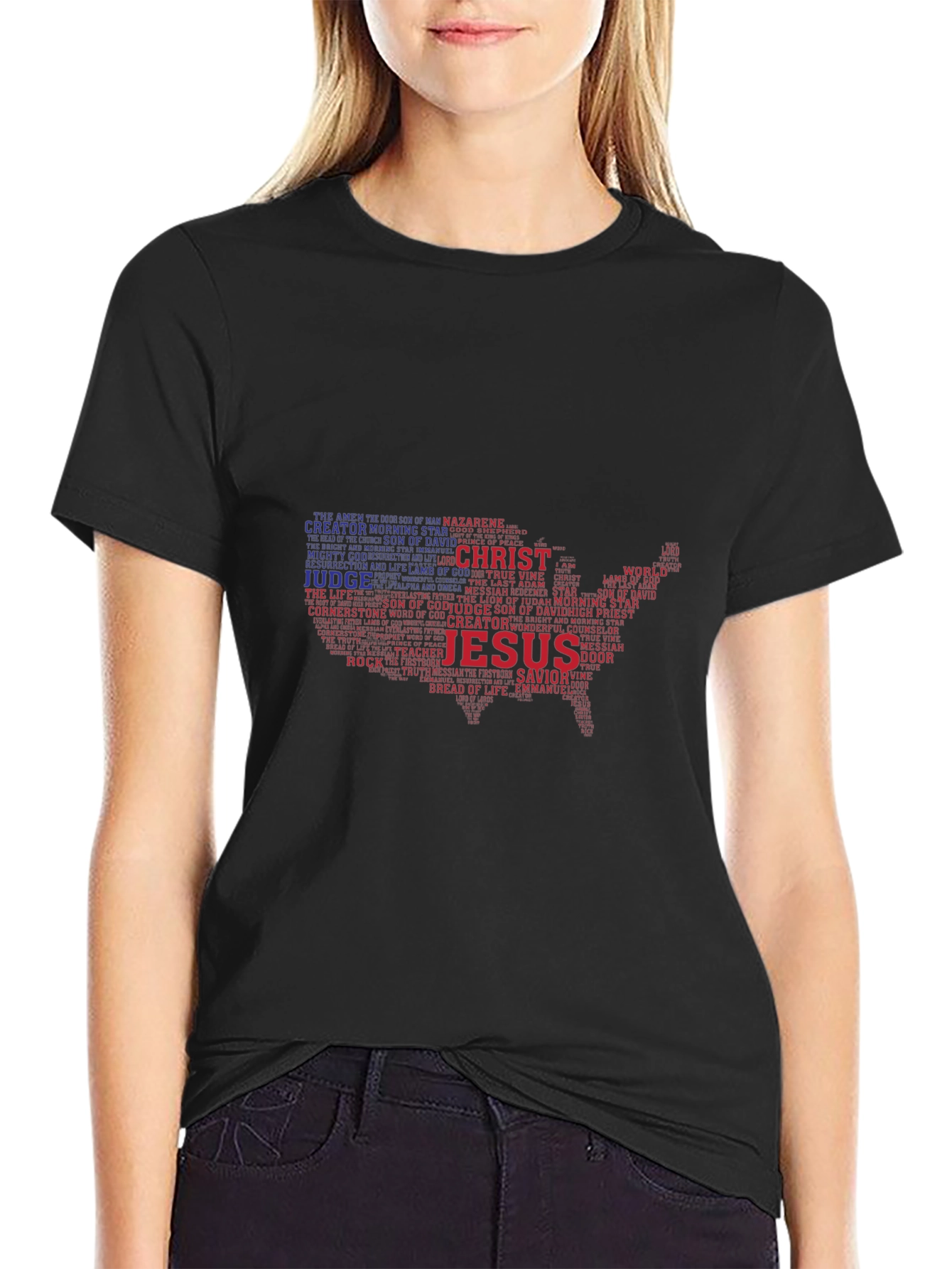 Jesus Christ USA Map Word Art Graphic T-Shirt