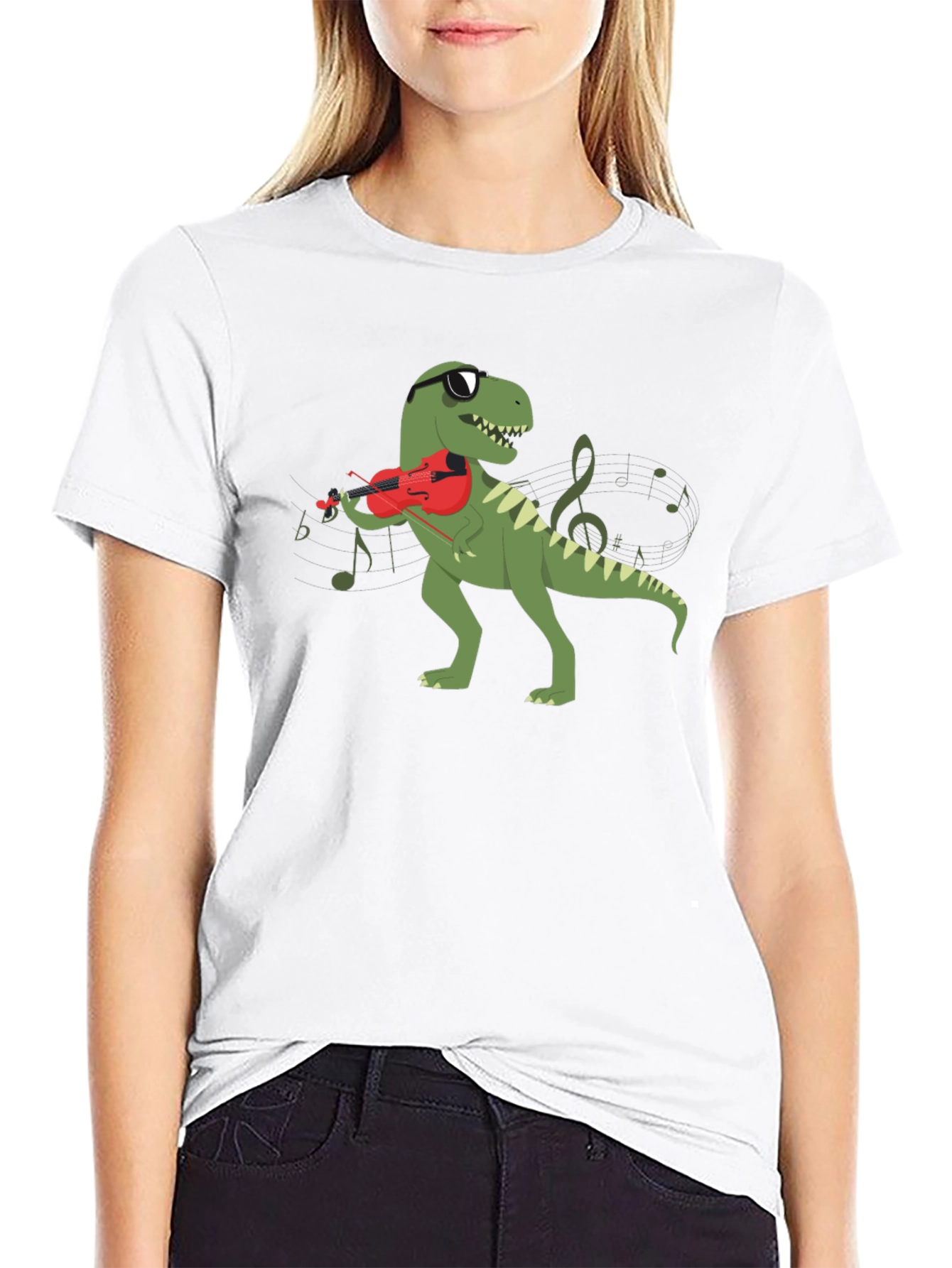 Cool T-Rex Violinist Graphic T-Shirt