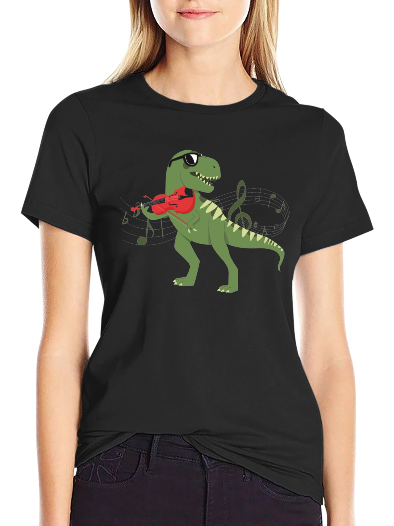 Cool T-Rex Violinist Graphic T-Shirt