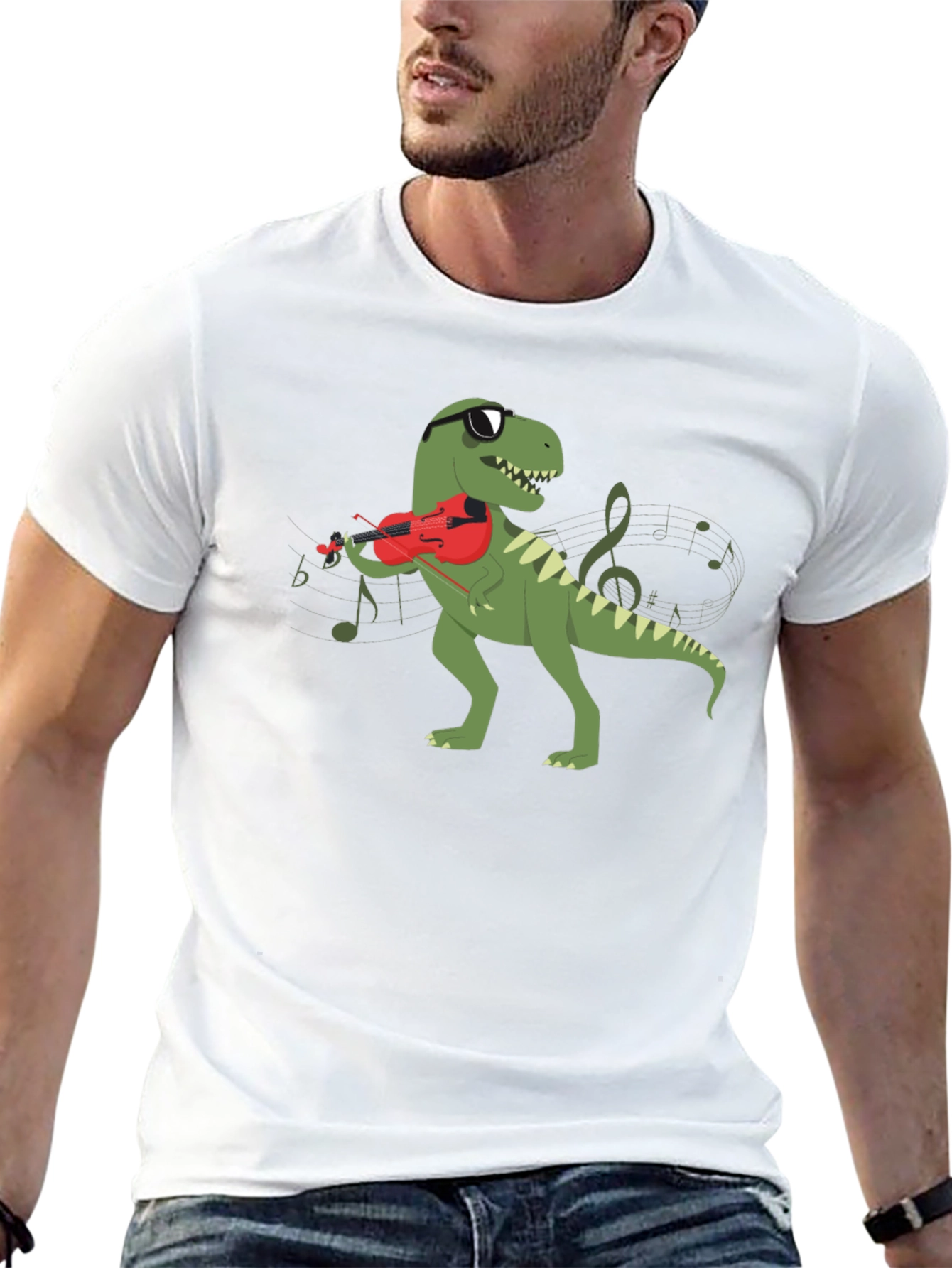 Cool T-Rex Violinist Graphic T-Shirt