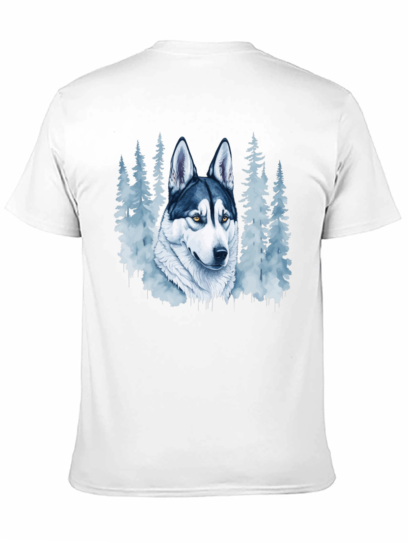 Husky Dog & Forest Graphic Print Black T-Shirt