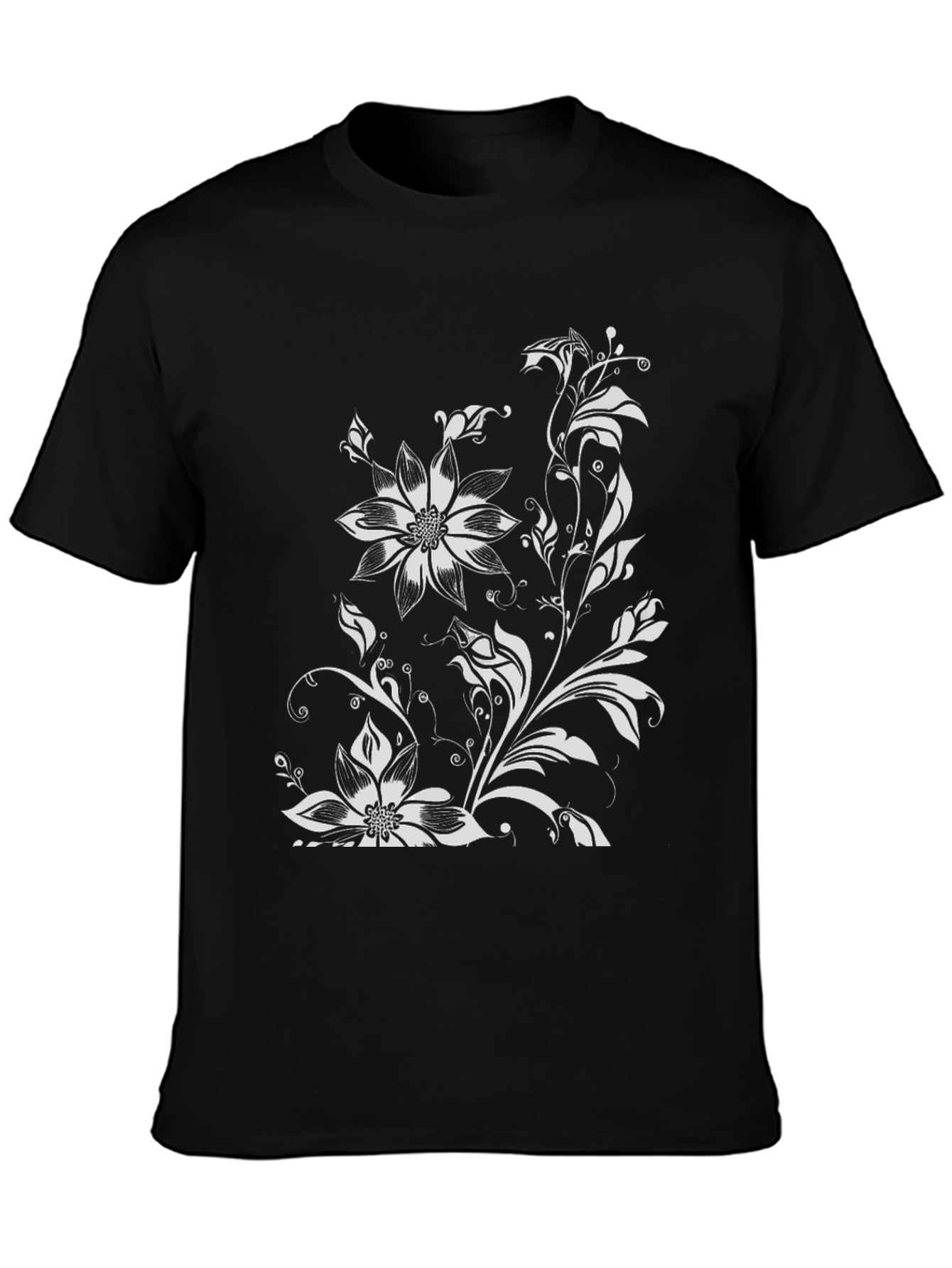 Black Floral Print Graphic Tee