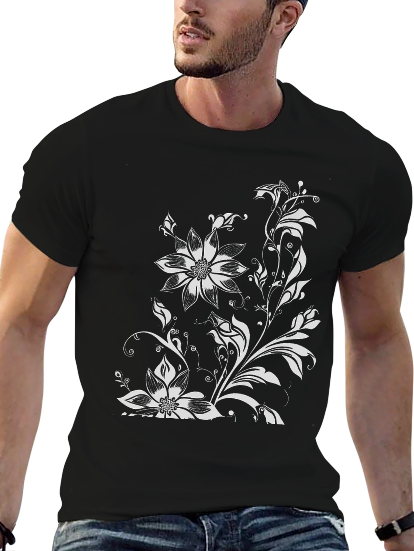 Black Floral Print Graphic Tee