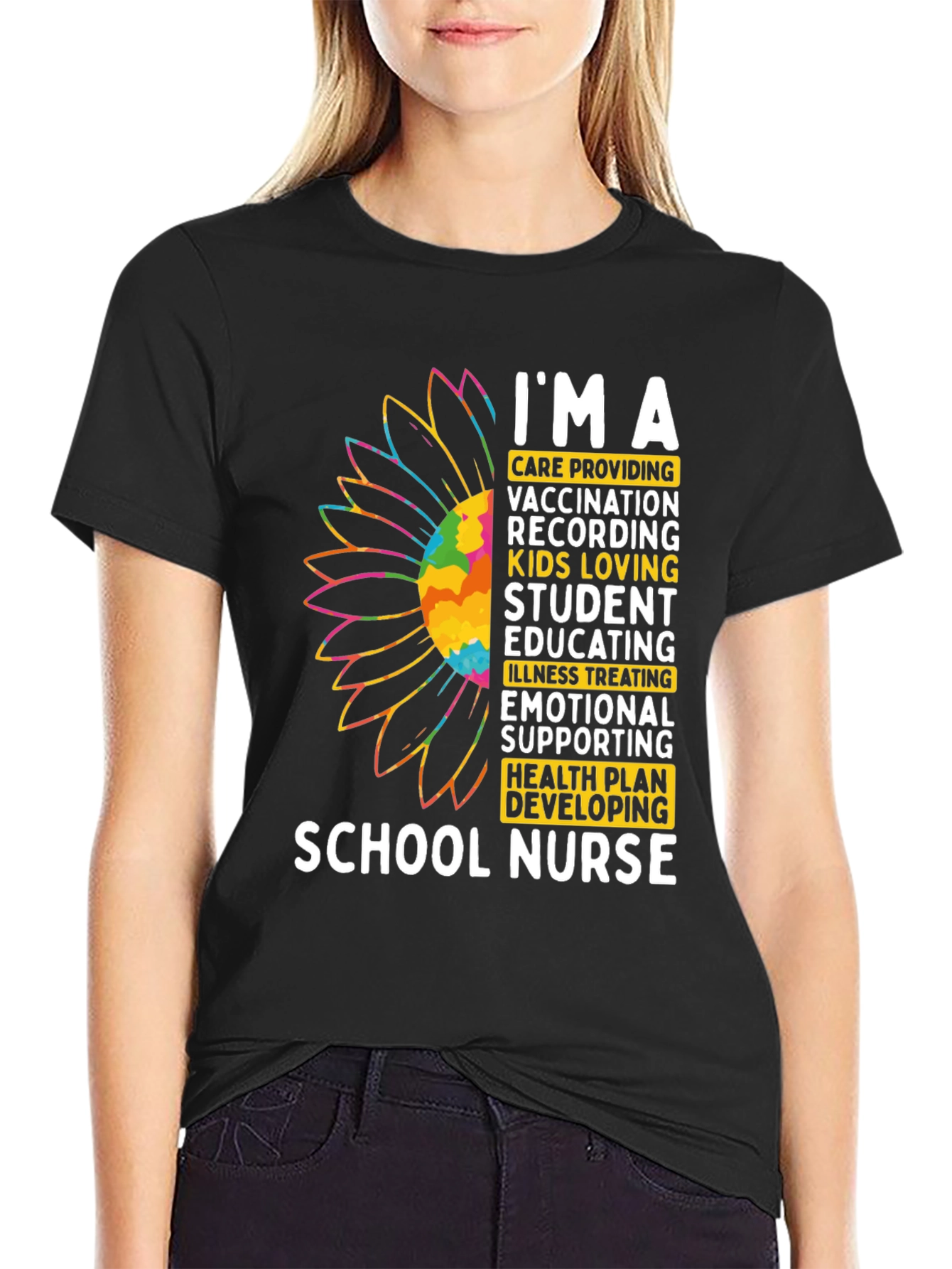 School Nurse Sunflower Graphic T-Shirt