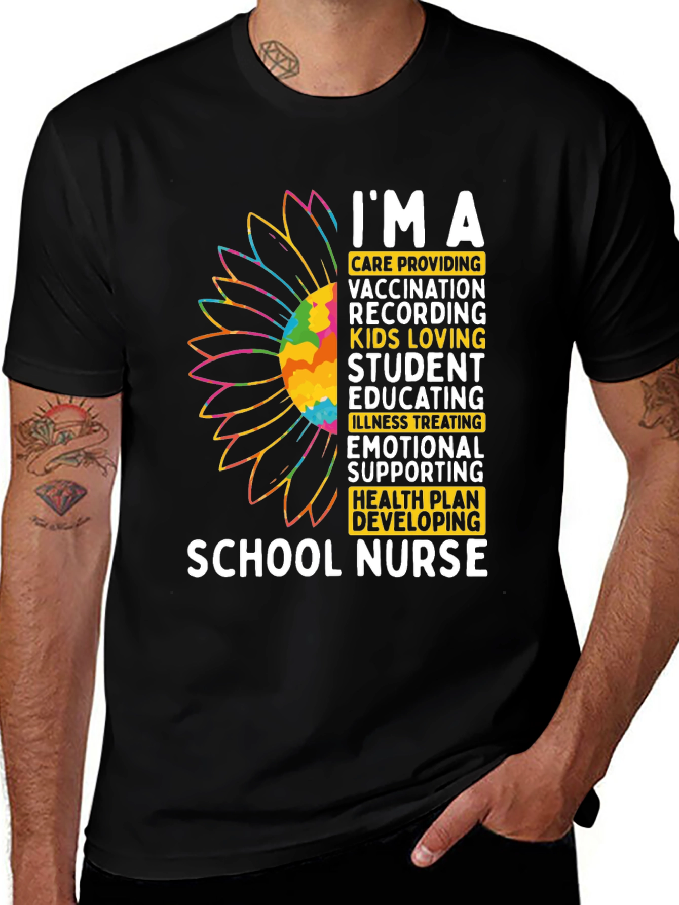 School Nurse Sunflower Graphic T-Shirt