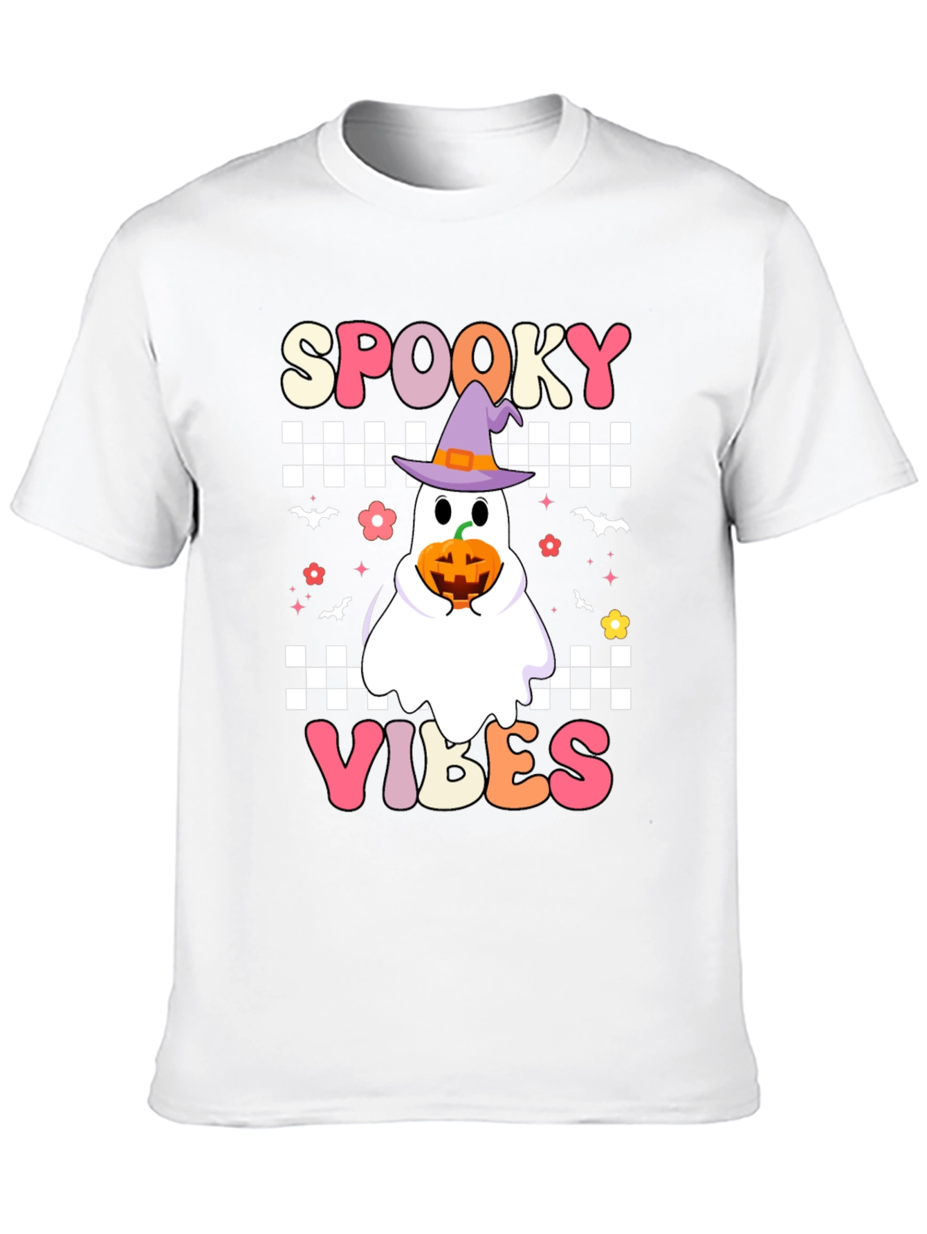 Spooky Vibes Halloween T-Shirt - Ghost with Pumpkin