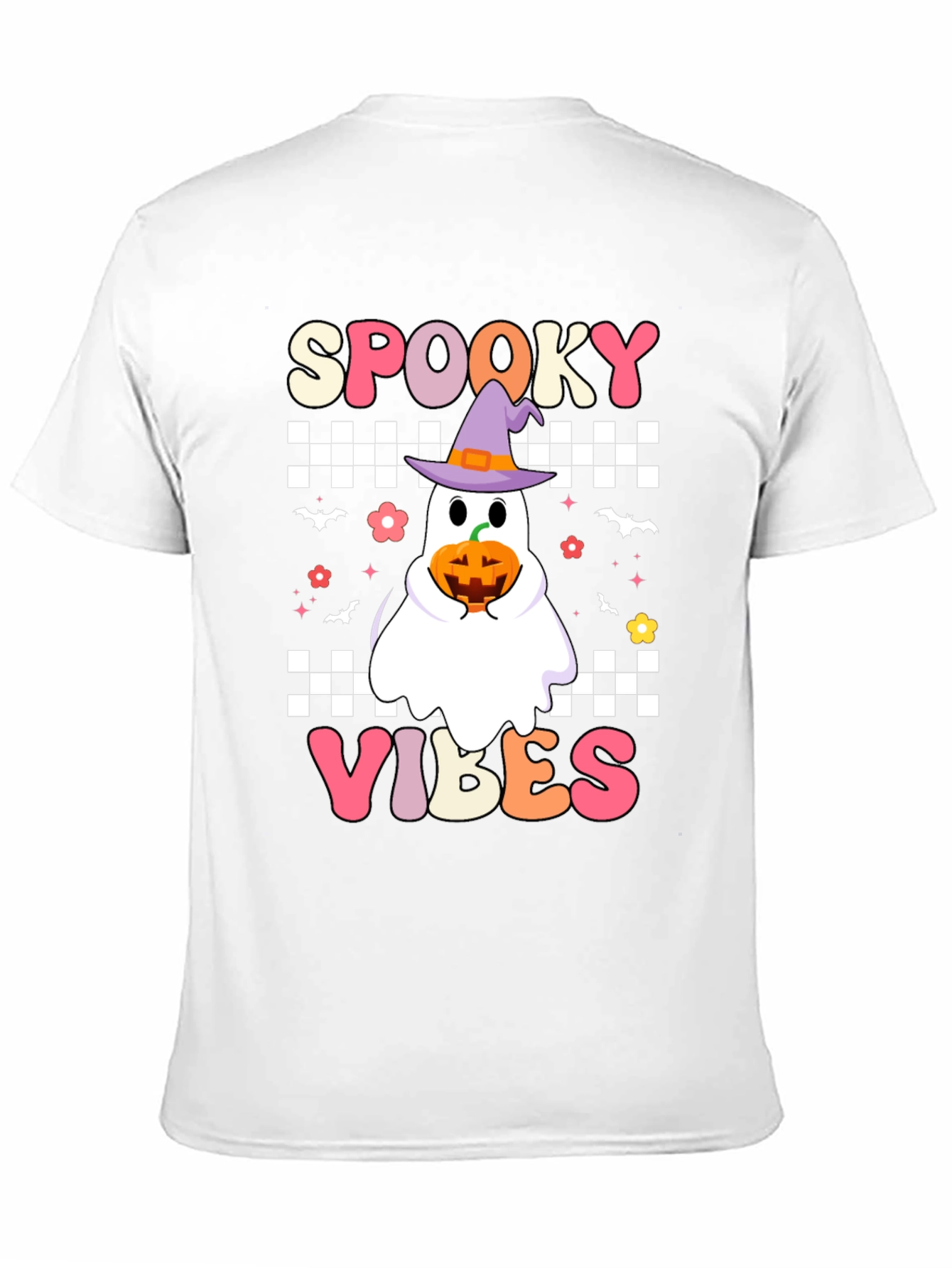Spooky Vibes Halloween T-Shirt - Ghost with Pumpkin