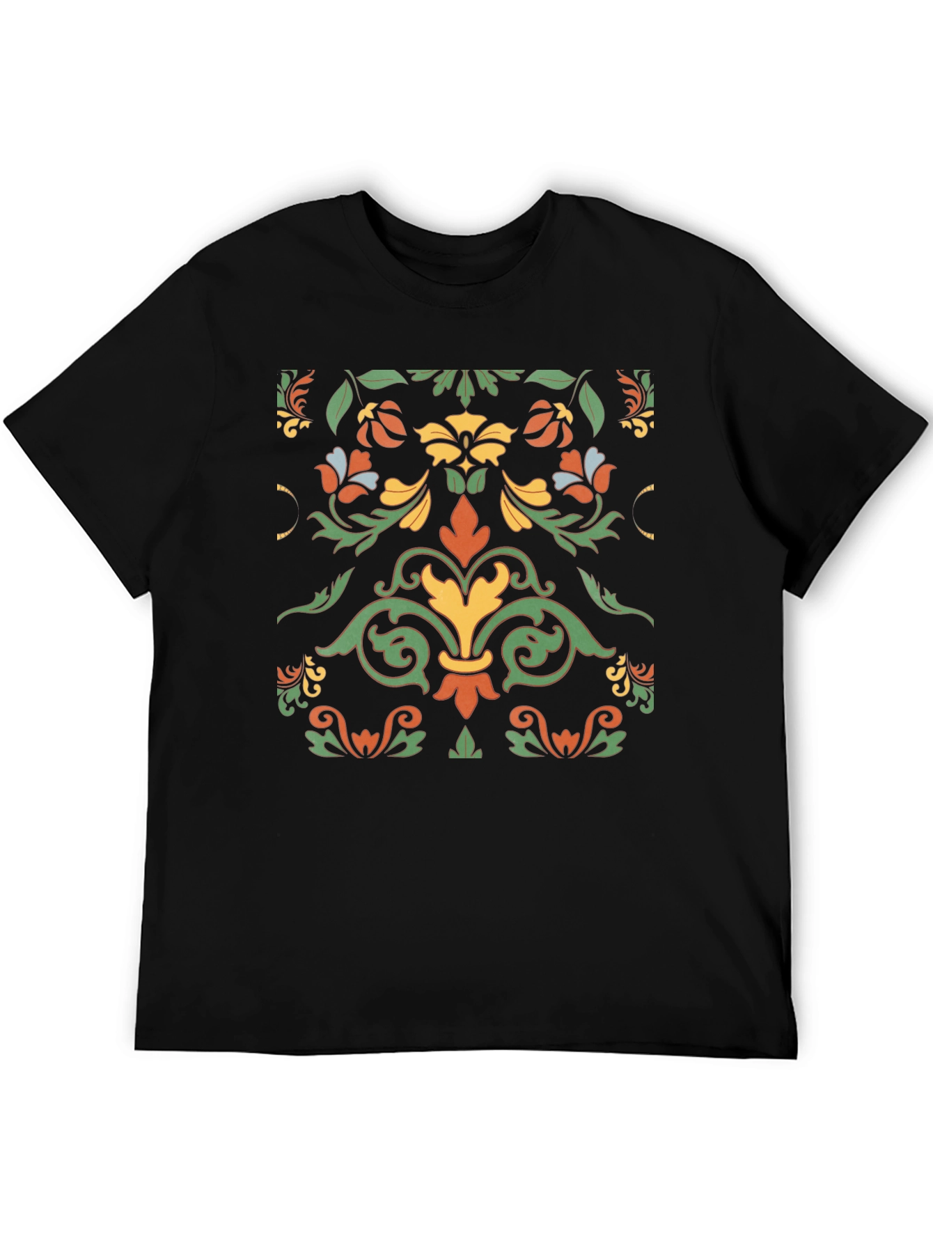 Ornate Floral Pattern Black T-Shirt