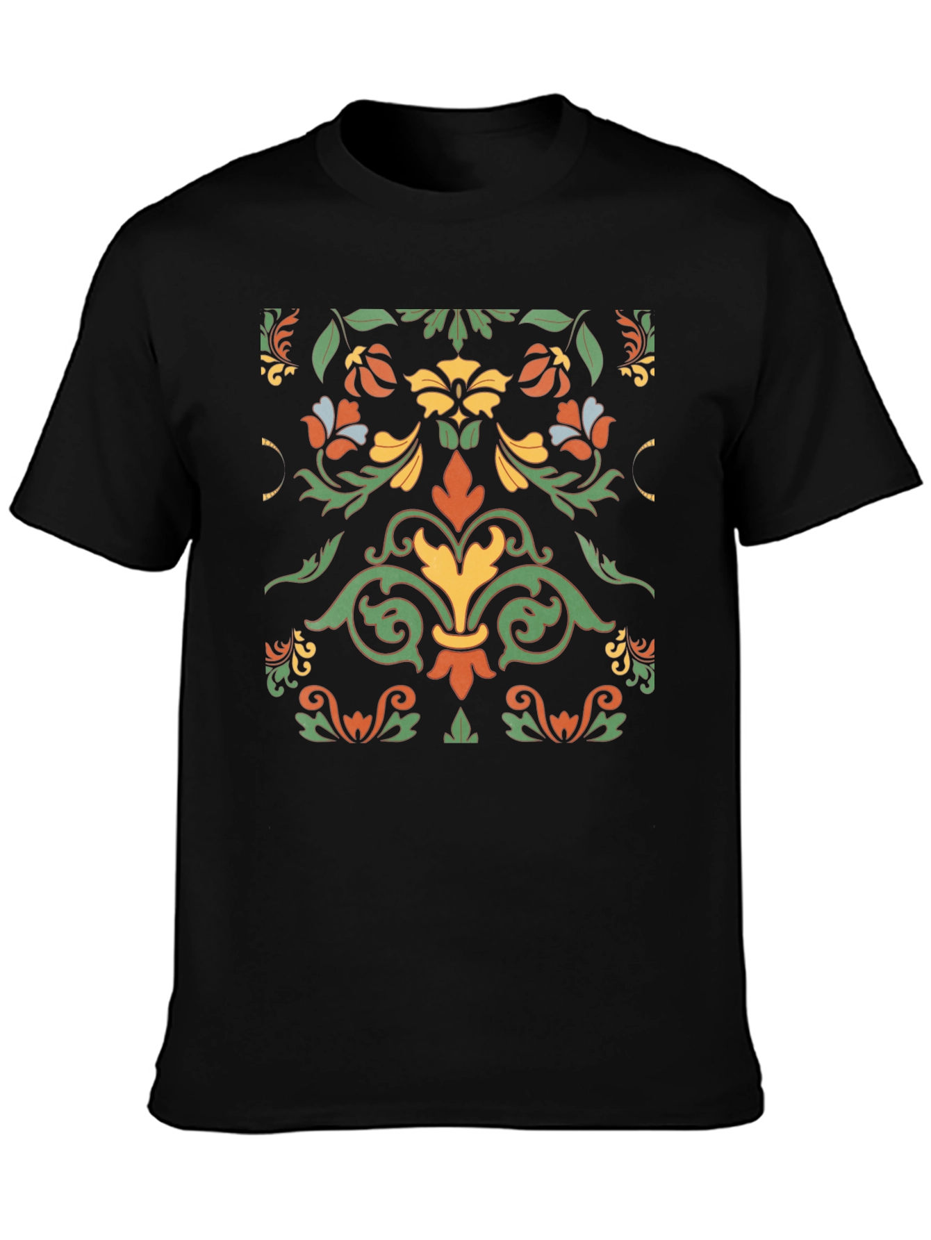 Ornate Floral Pattern Black T-Shirt