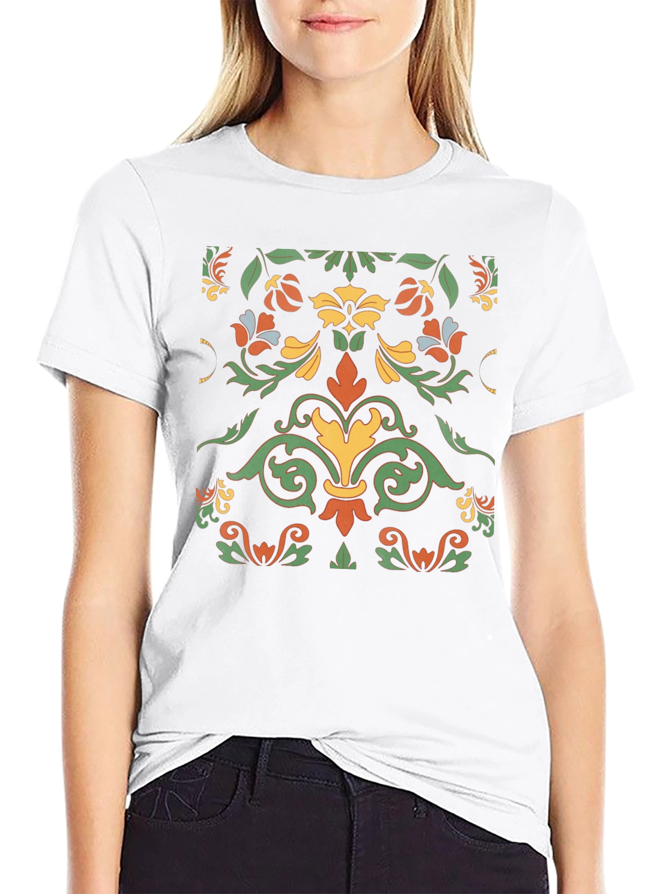 Ornate Floral Pattern Black T-Shirt