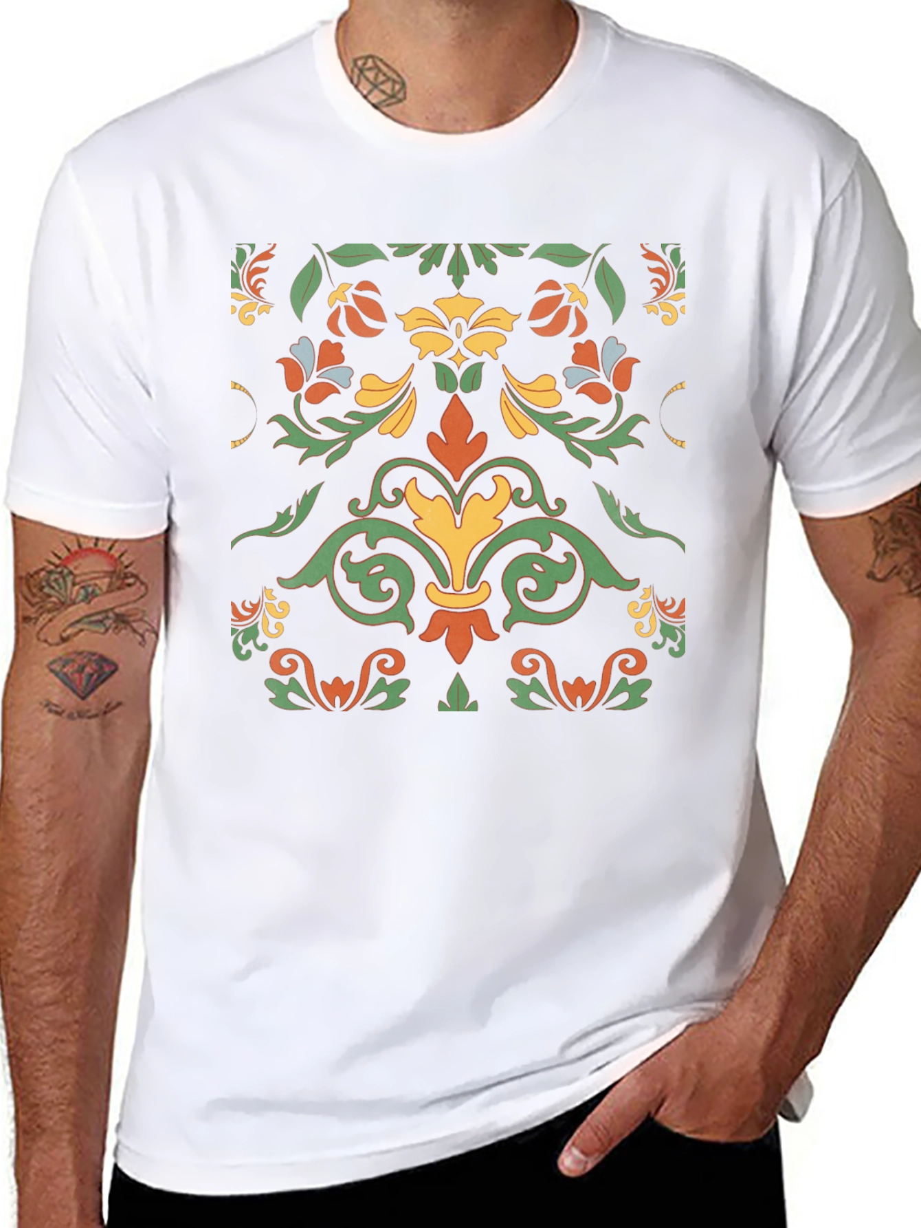 Ornate Floral Pattern Black T-Shirt