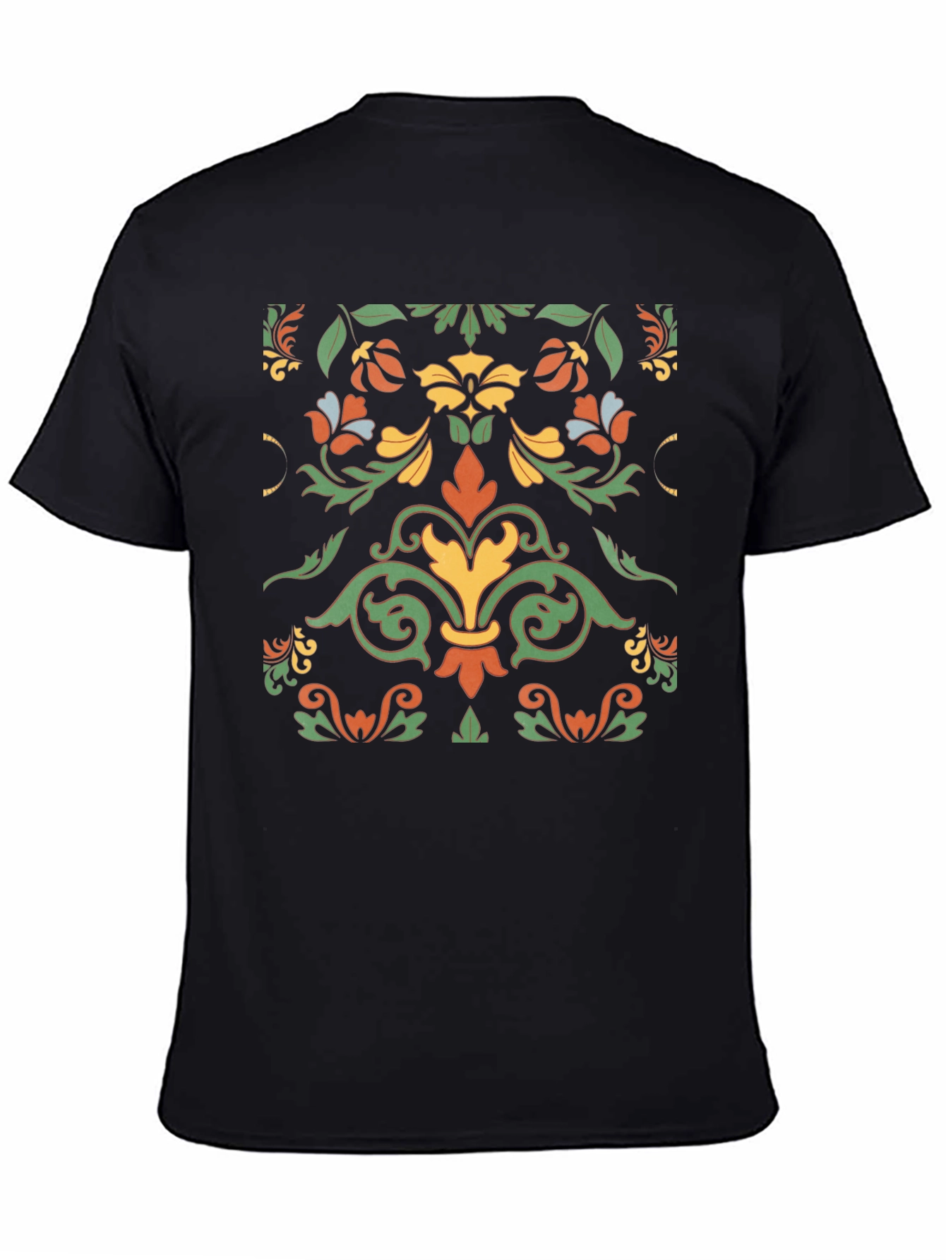 Ornate Floral Pattern Black T-Shirt