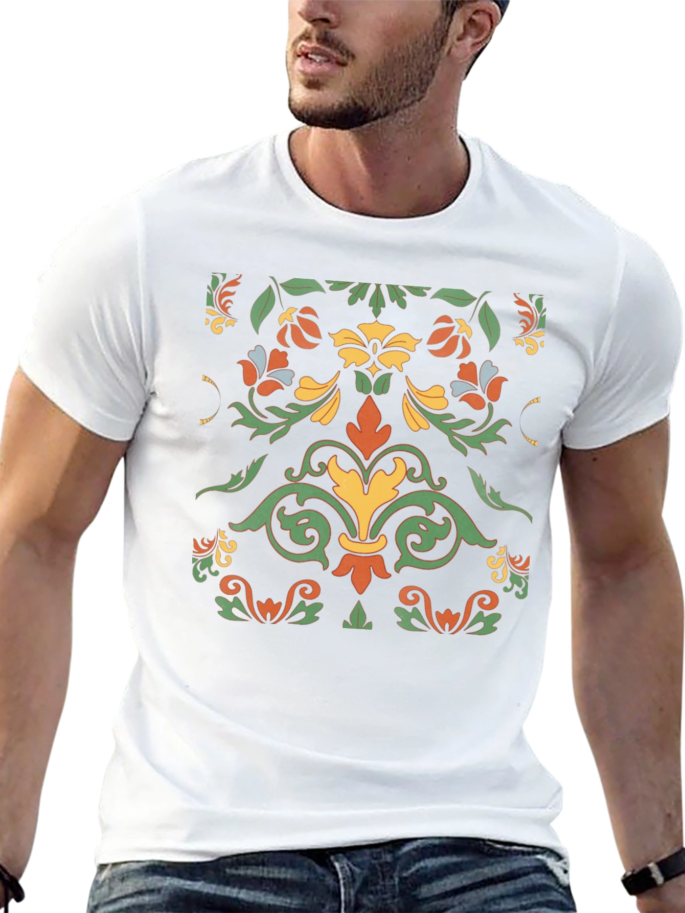 Ornate Floral Pattern Black T-Shirt